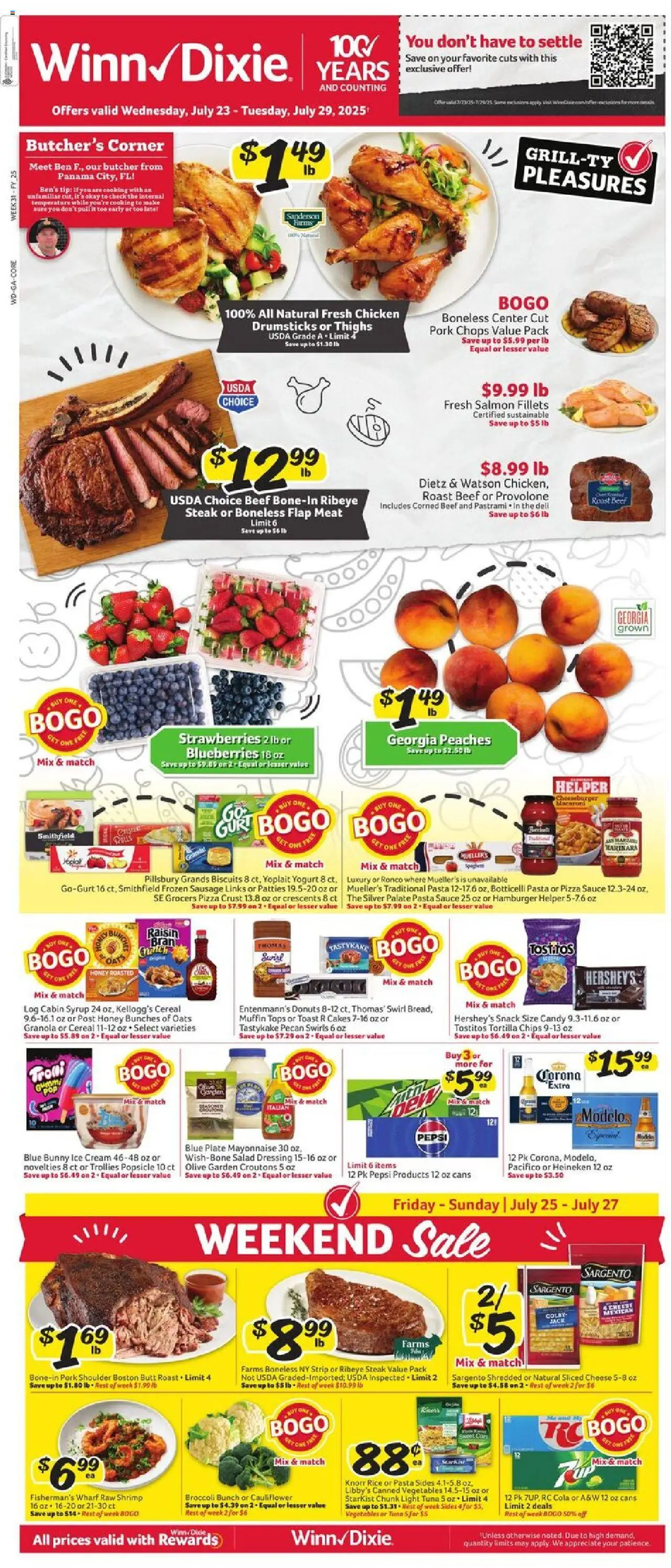 Winn Dixie Weekly Ad - valid from 23.07.2025 | Page: 1 | Products: Pork, Vegetables, Sauce, Sausage