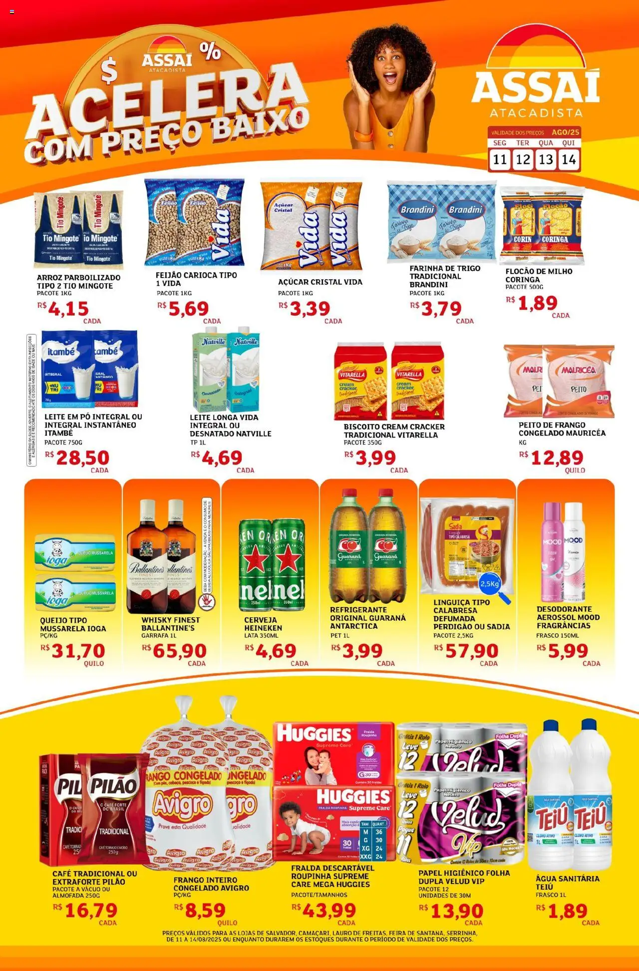 Assaí Atacadista Folheto - válido de 11.08.2025 | Página: 1 | Produtos: Almofada, Linguiça, Cerveja, Açúcar