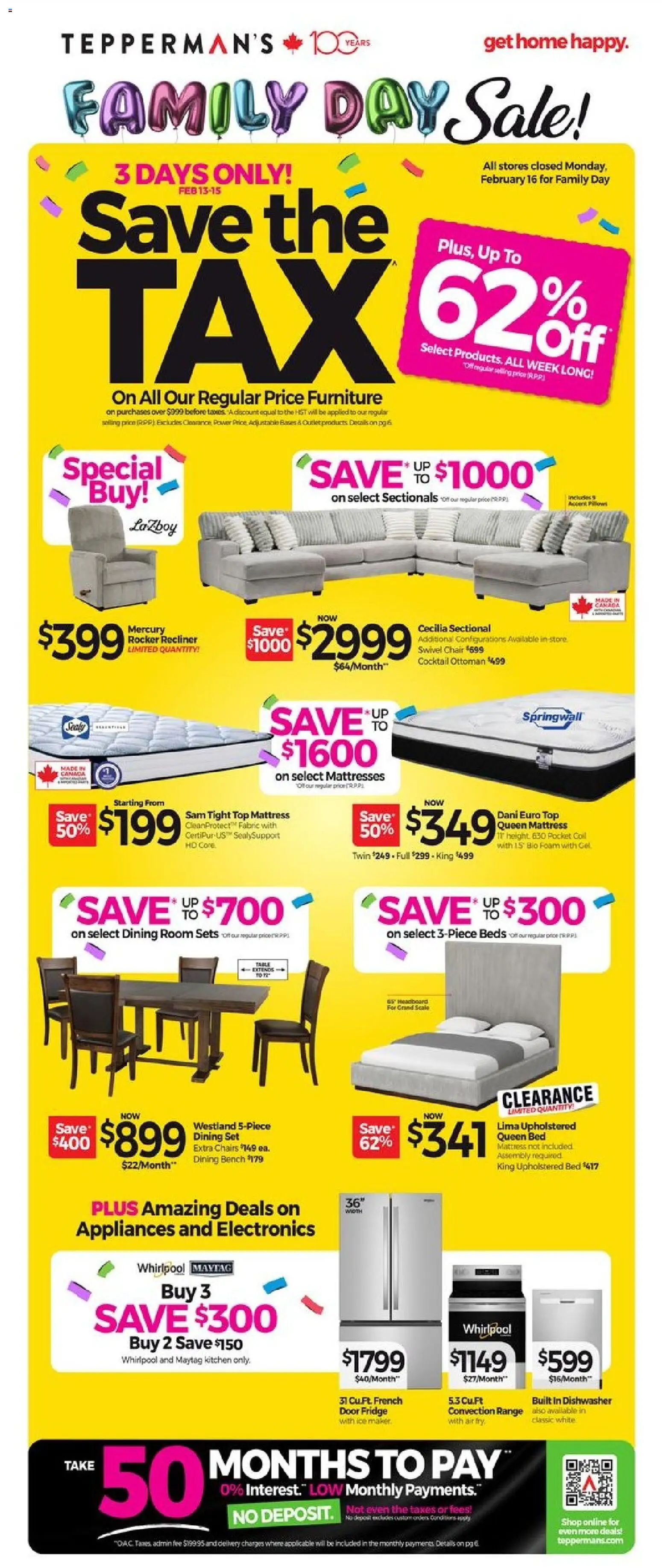 Tepperman's flyer valid from 13.02.2026 | Page: 2 | Products: Dishwasher, Bed, Mattress, Chair