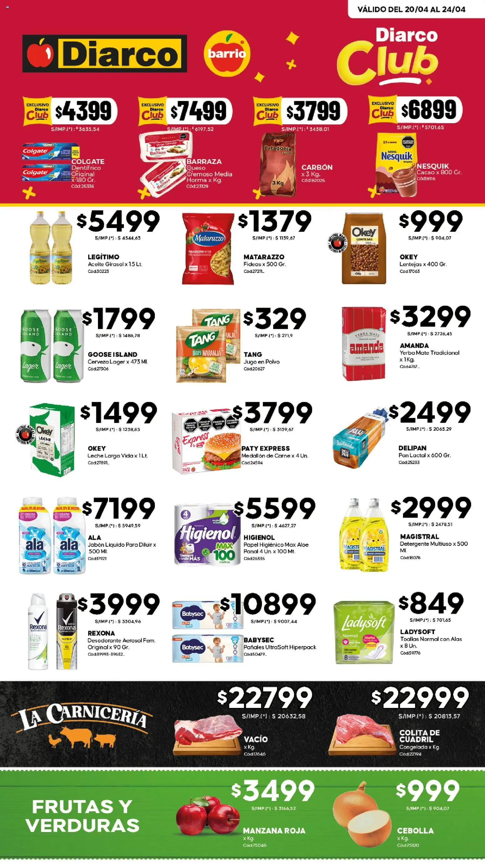 Diarco - Ofertas Diarco Barrio │ válido desde el 20.04.2026 | Página: 1 | Productos: Jabón, Desodorante, Fideos, Pañales