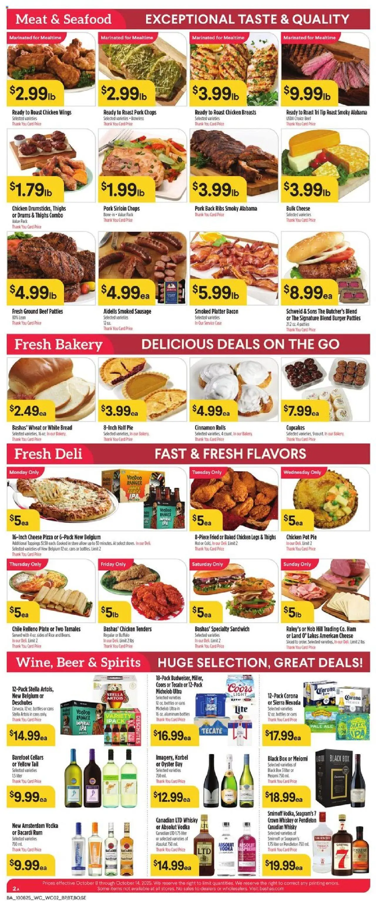 Basha's Weekly Ad - valid from 08.10.2025 | Page: 2 | Products: Bakery, Ham, Beer, Whiskey
