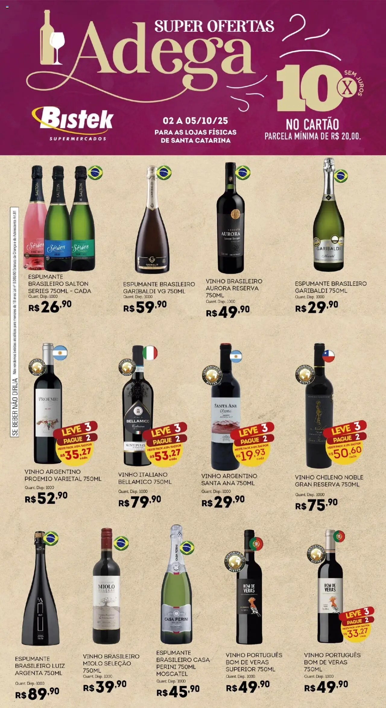 Bistek Supermercados Folheto - válido de 02.10.2025 | Página: 1 | Produtos: Espumante, Vinho