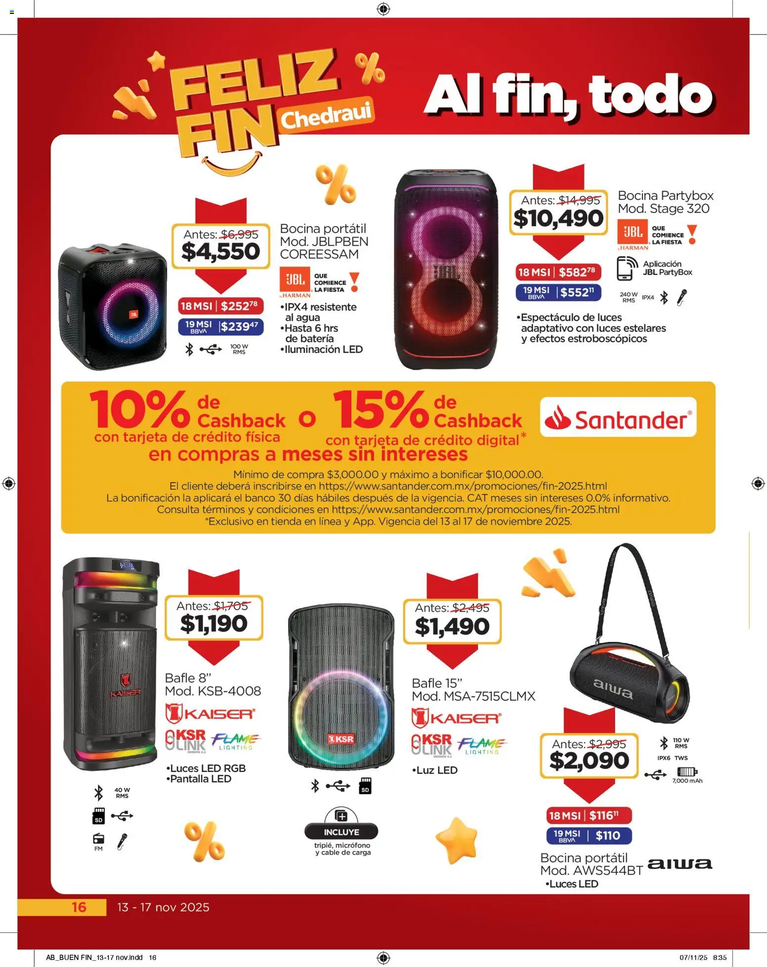 Nuevas ofertas de Chedraui válidas en toda la República Mexicana desde el 13.11.2025. ¡Encuentra las mejores ofertas en Chedraui Buen Fin! | Página: 16 | Productos: Agua, Cable, Micrófono, Banco