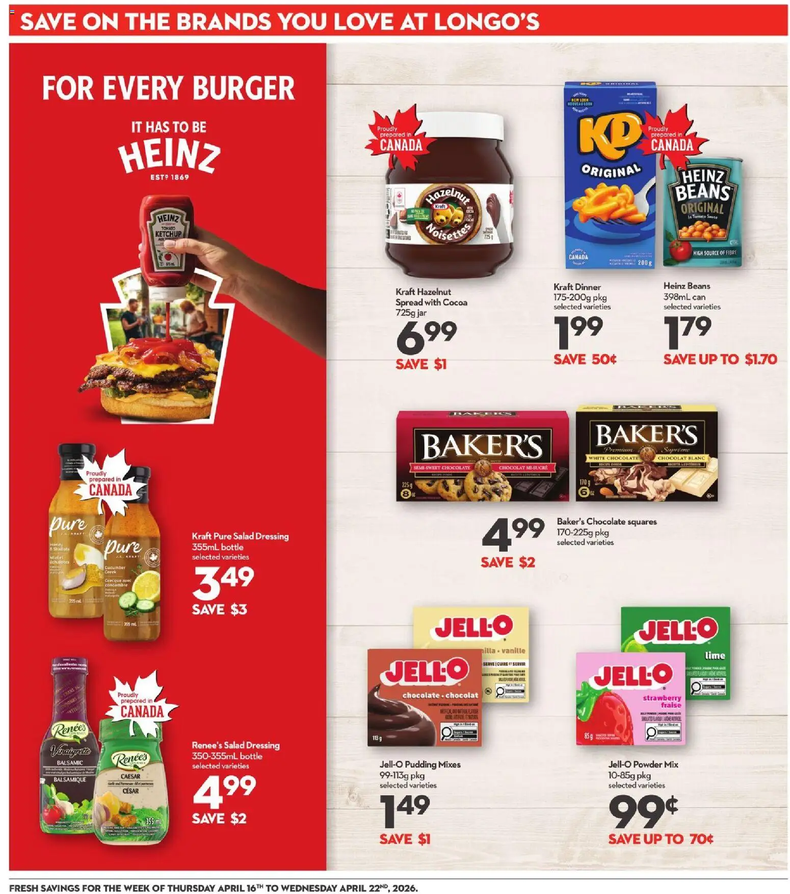 Longo's flyer valid from 16.04.2026 | Page: 20 | Products: Ketchup, Salad, Powder, Chocolate