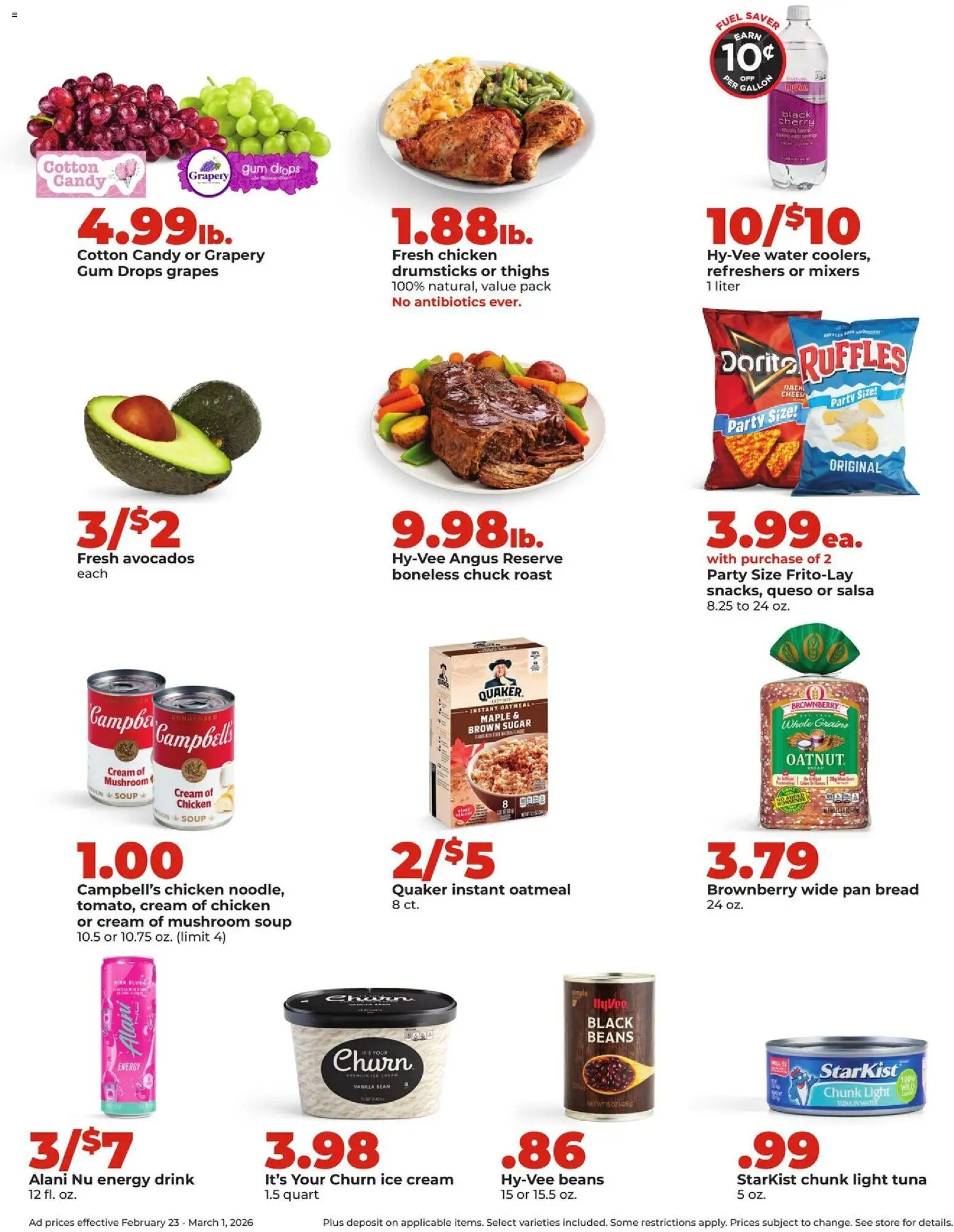 HyVee Weekly Ad - valid from 23.02.2026 | Page: 2 | Products: Bread, Cream, Ice cream, Grapes