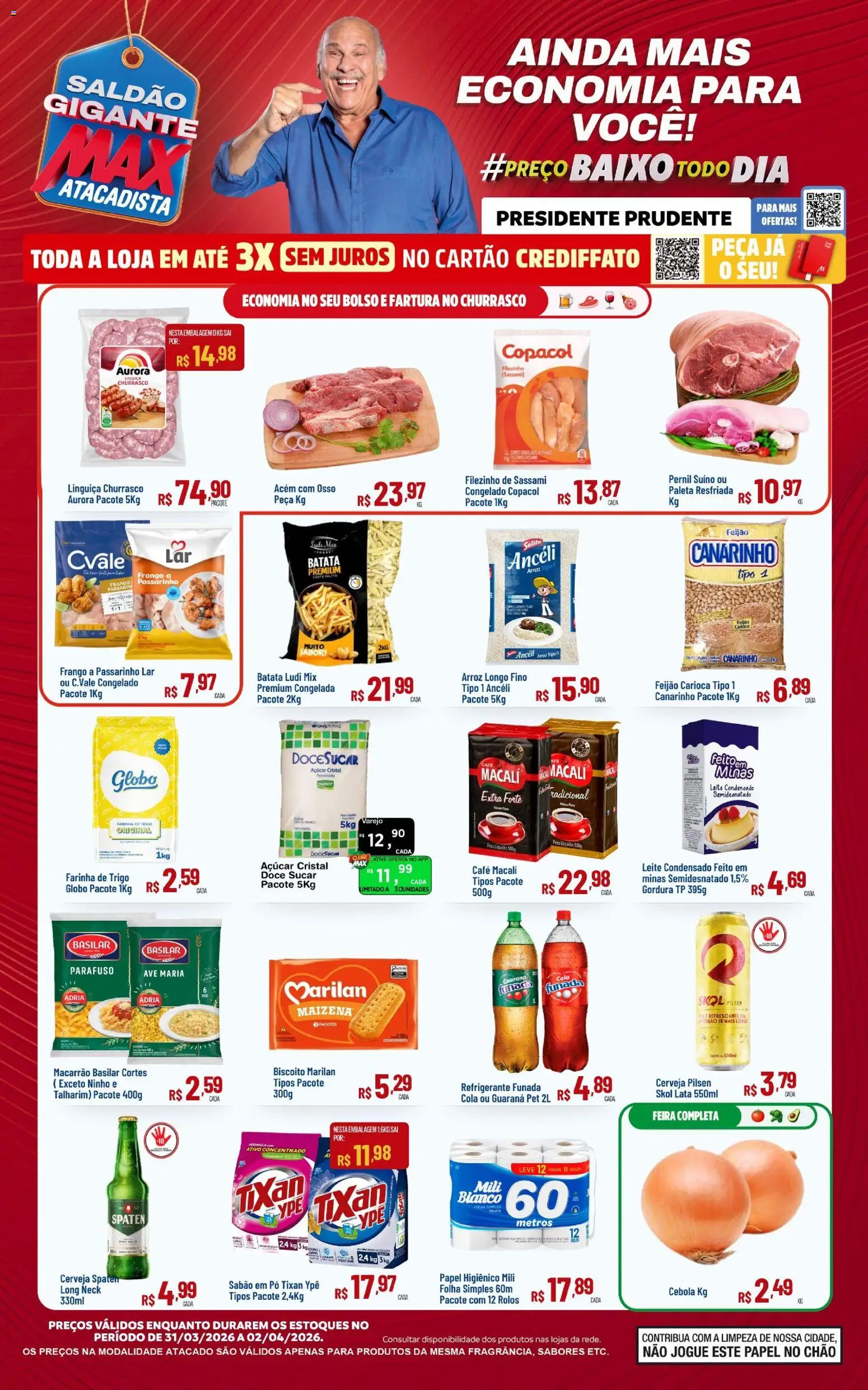 Max Atacadista Folheto - válido de 31.03.2026 | Página: 1 | Produtos: Cebola, Pó, Cola, Leite