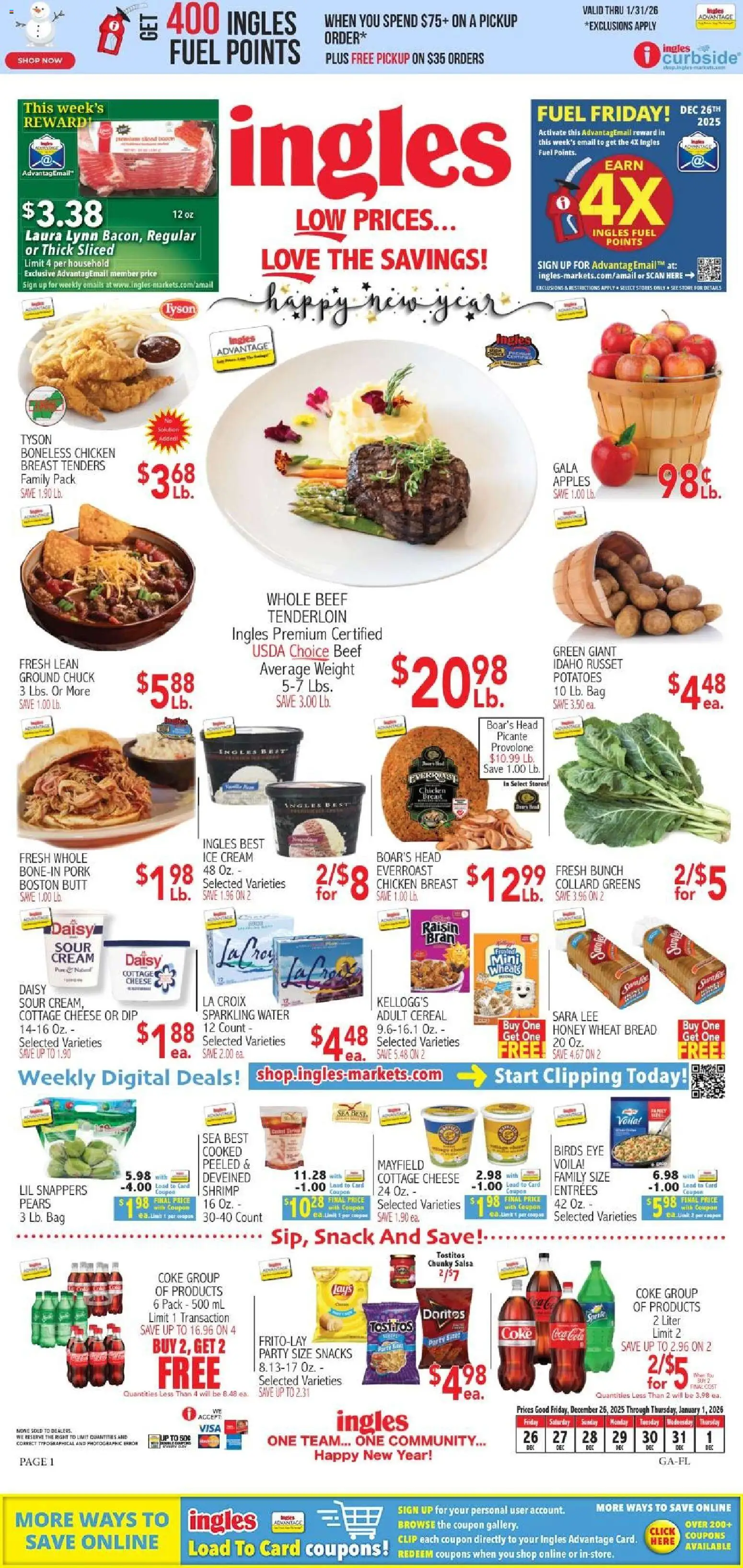 Ingles Weekly Ad - valid from 24.12.2025 | Page: 9 | Products: Pork, Cottage cheese, Greens, Bag