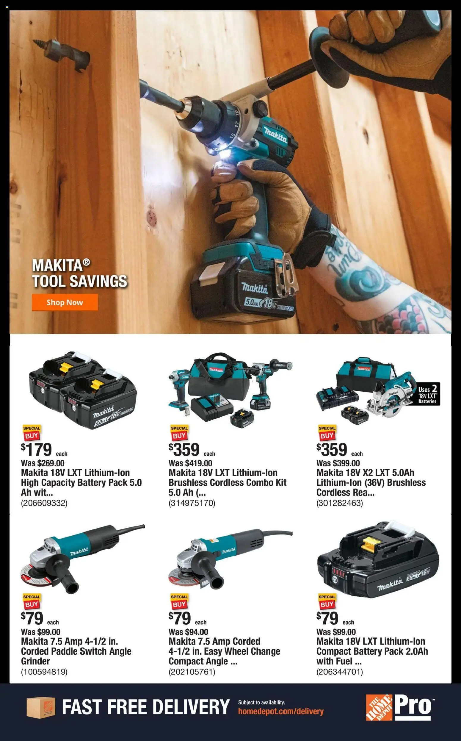 Home Depot Shop Pro Ad - NY - valid from 26.01.2026 | Page: 4 | Products: Battery, Switch, Grinder