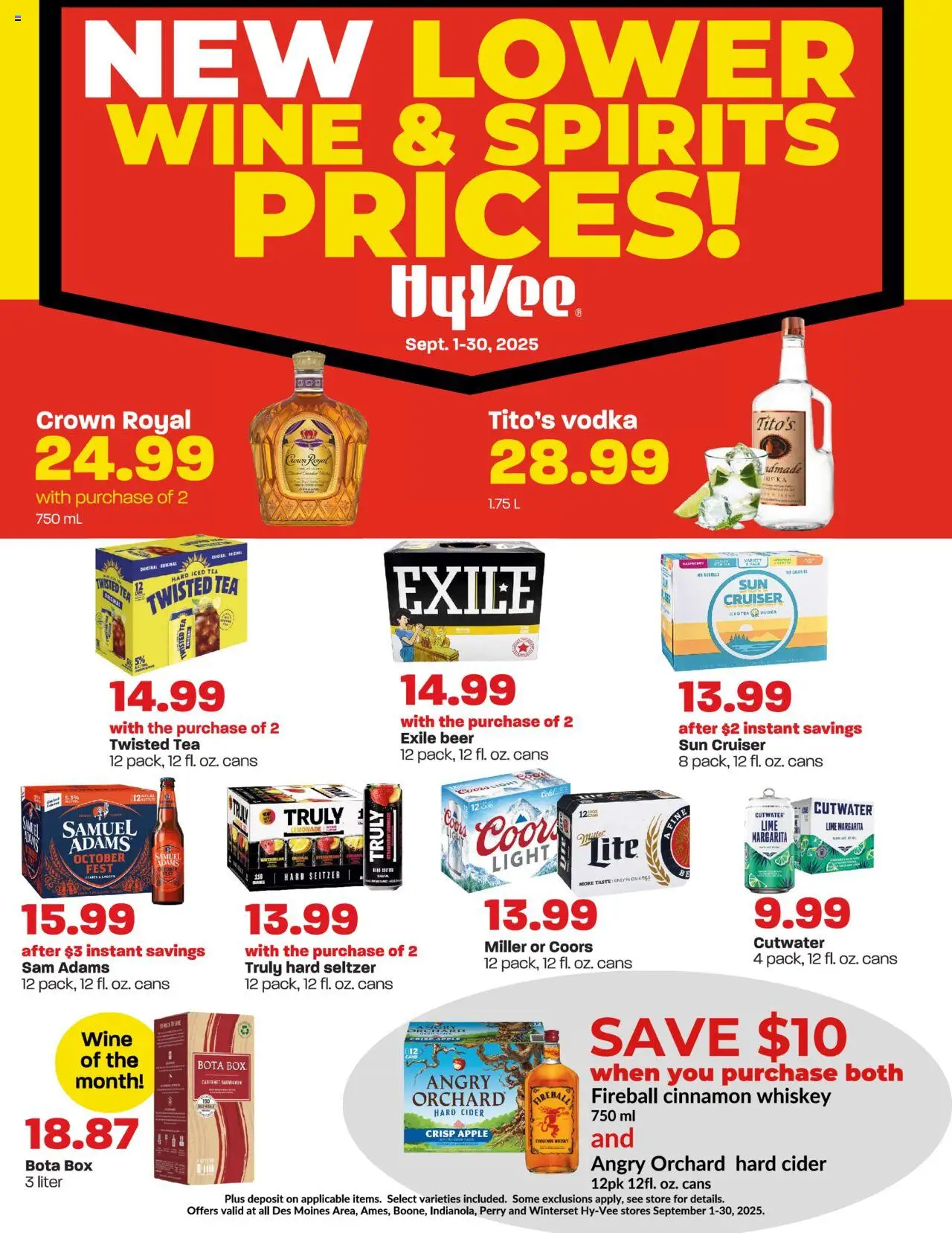 HyVee Wine & Spirits Specials - valid from 01.09.2025 | Page: 1 | Products: Cider, Wine, Whiskey, Lime