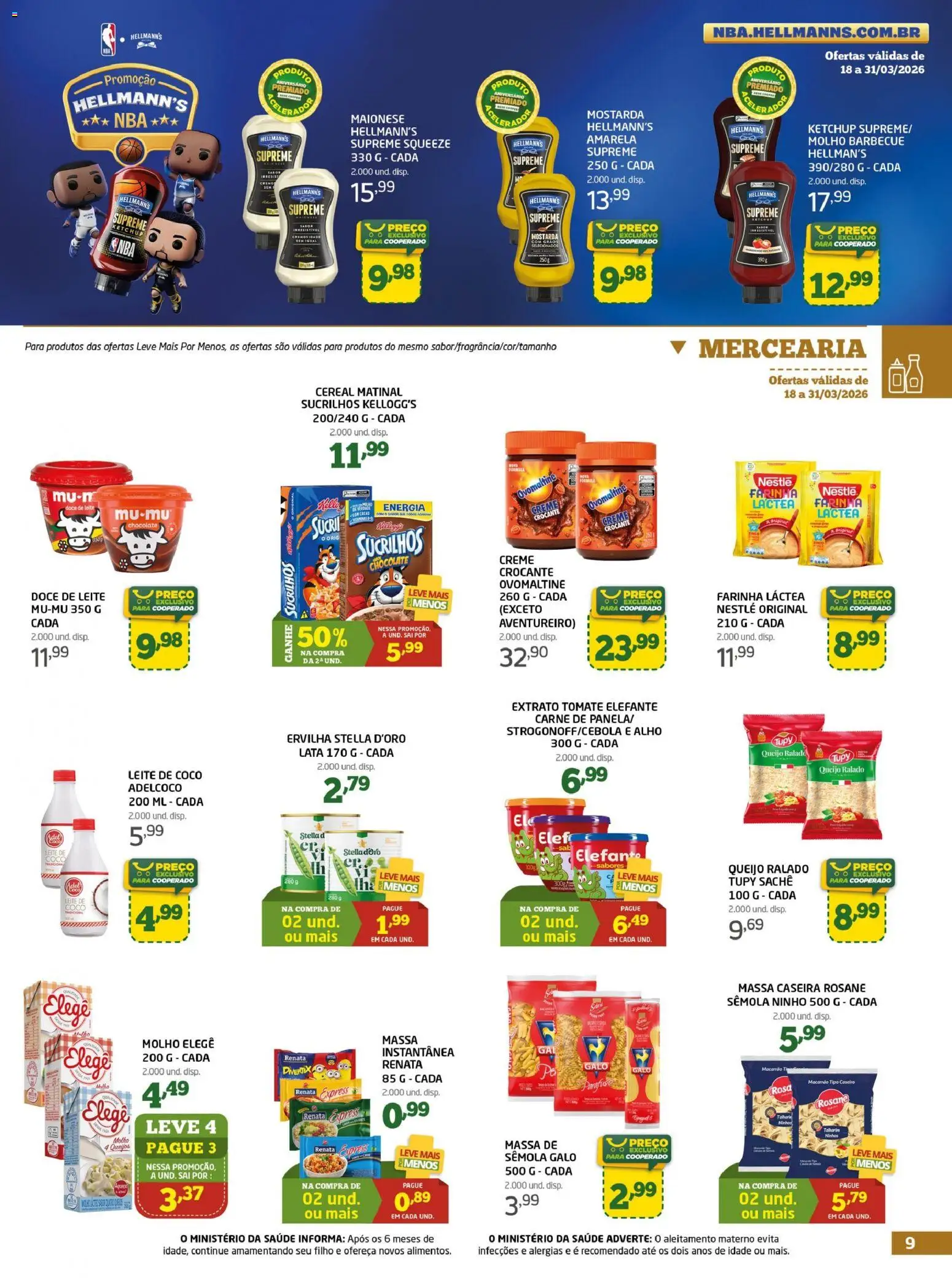 Cooper Folheto - válido de 18.03.2026 | Página: 9 | Produtos: Leite, Carne, Sucrilhos, Maionese