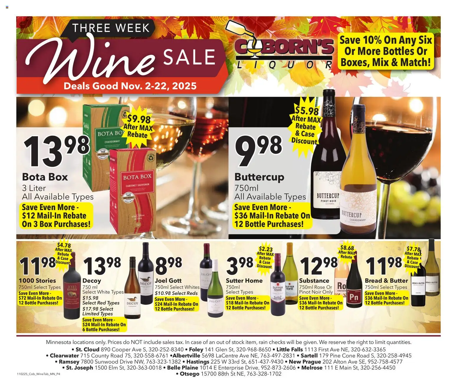 Coborn's Wine Sale - valid from 02.11.2025 | Page: 4 | Products: Butter, Bread, Wine, Case