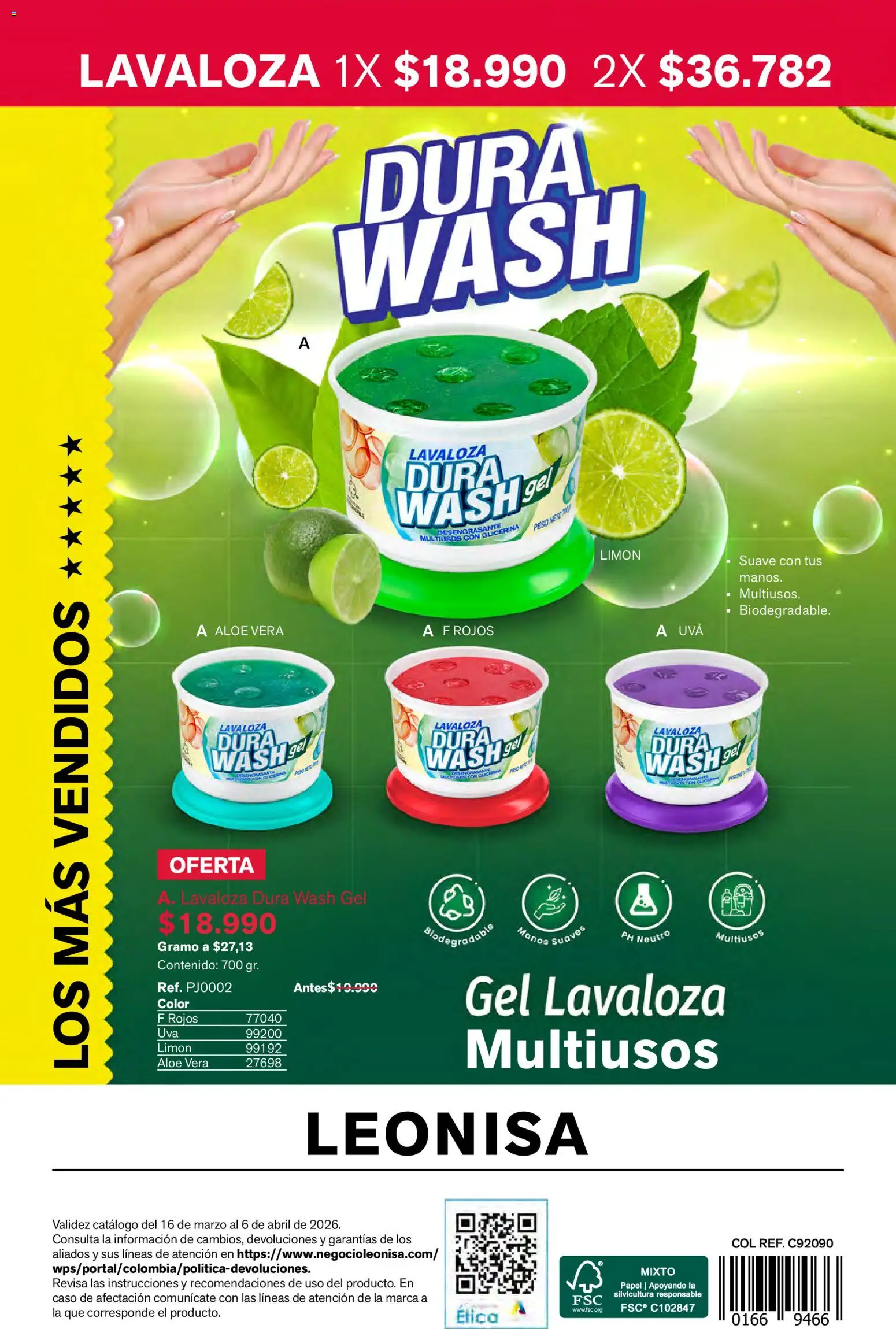 Leonisa revista - valida desde el 16.03.2026 | Página: 86 | Productos: Caso, Limón, Uva, Loción tonificante