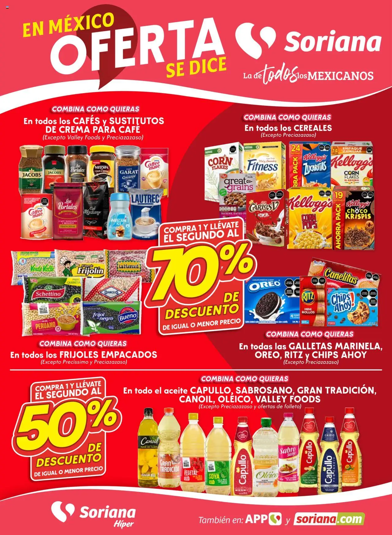 Nuevas ofertas de Soriana válidas en toda la República Mexicana desde el 01.08.2025. ¡Encuentra las mejores ofertas en Soriana - Folleto! | Página: 1 | Productos: Crema, Café, Cereales, Galletas