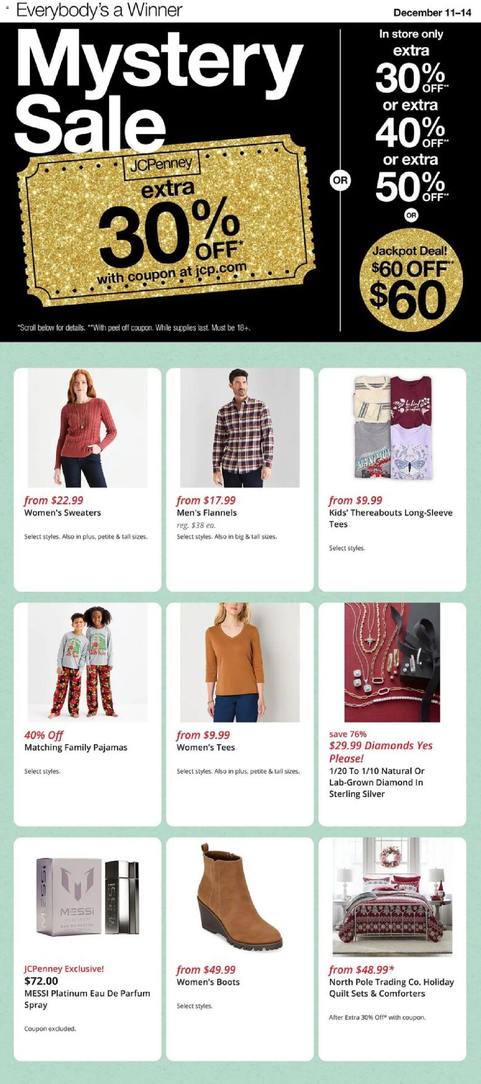 JCPenney Store Ads - valid from 11.12.2025 | Page: 1 | Products: Pajamas, Boots, Quilt