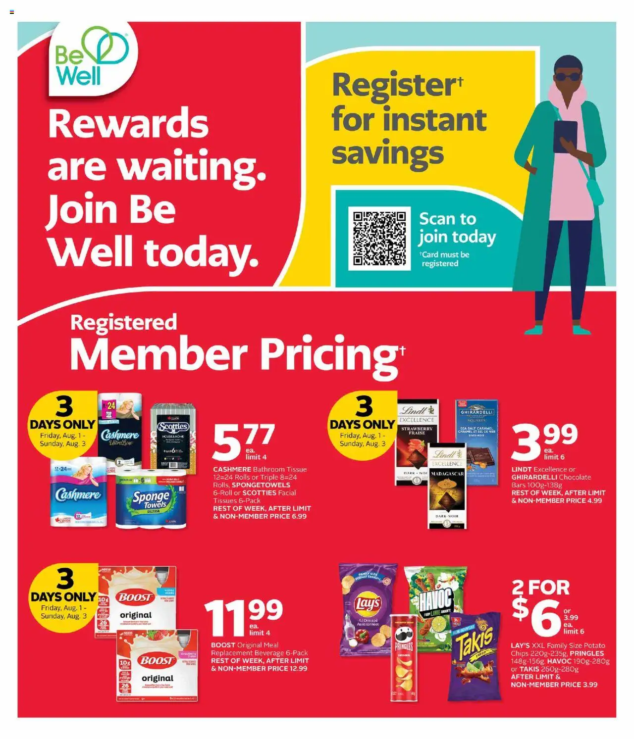 Rexall flyer valid from 01.08.2025 | Page: 1 | Products: Chips, Sponge, Chocolate