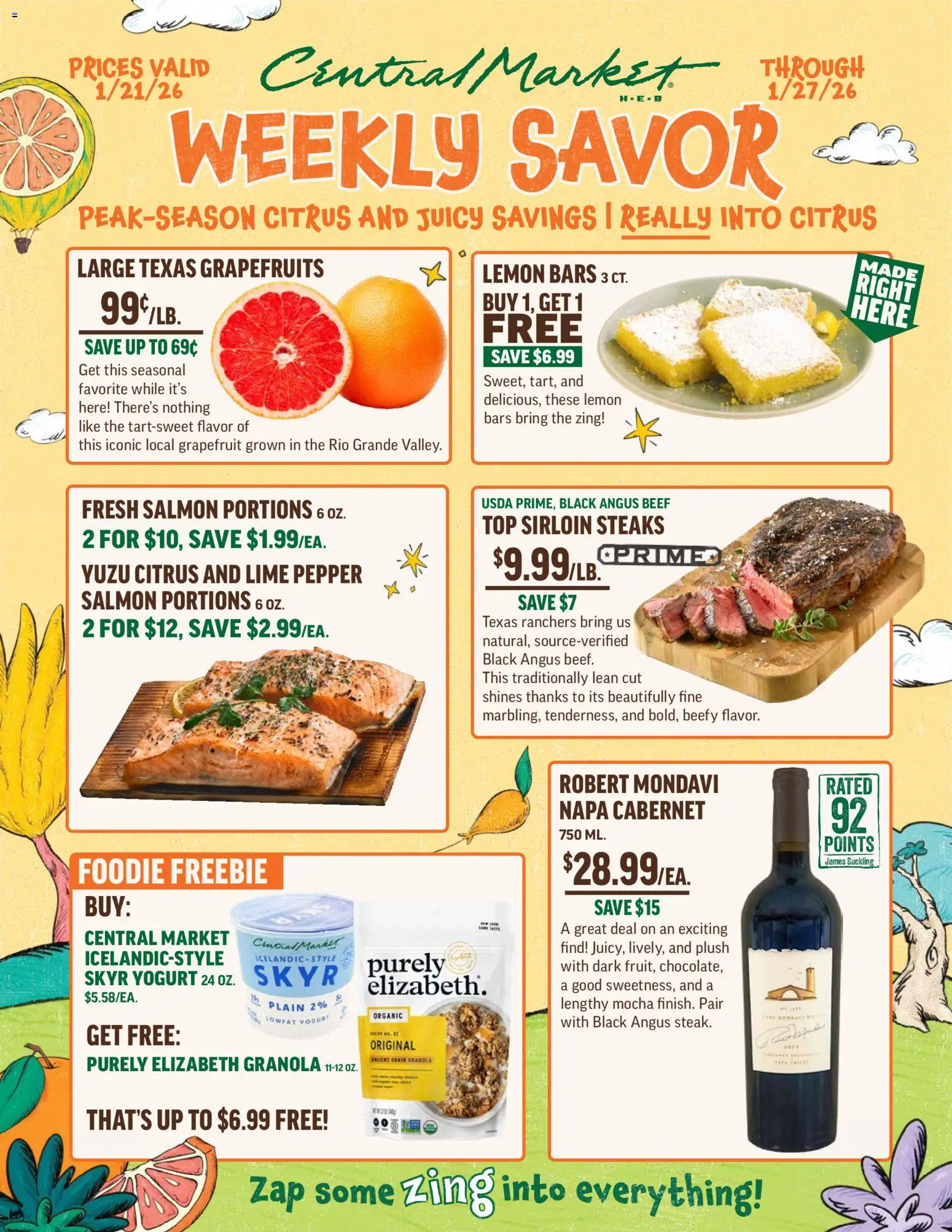 Central Market Weekly Ad - valid from 21.01.2026 | Page: 1 | Products: Yogurt, Beef, Grapefruit, Pepper