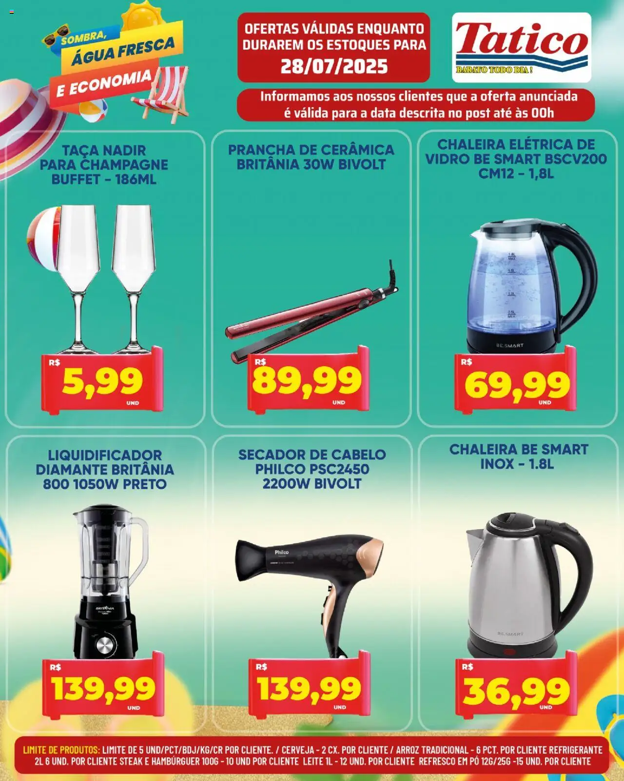 Tatico Folheto - válido de 28.07.2025 | Página: 19 | Produtos: Liquidificador, Leite, Arroz, Hambúrguer