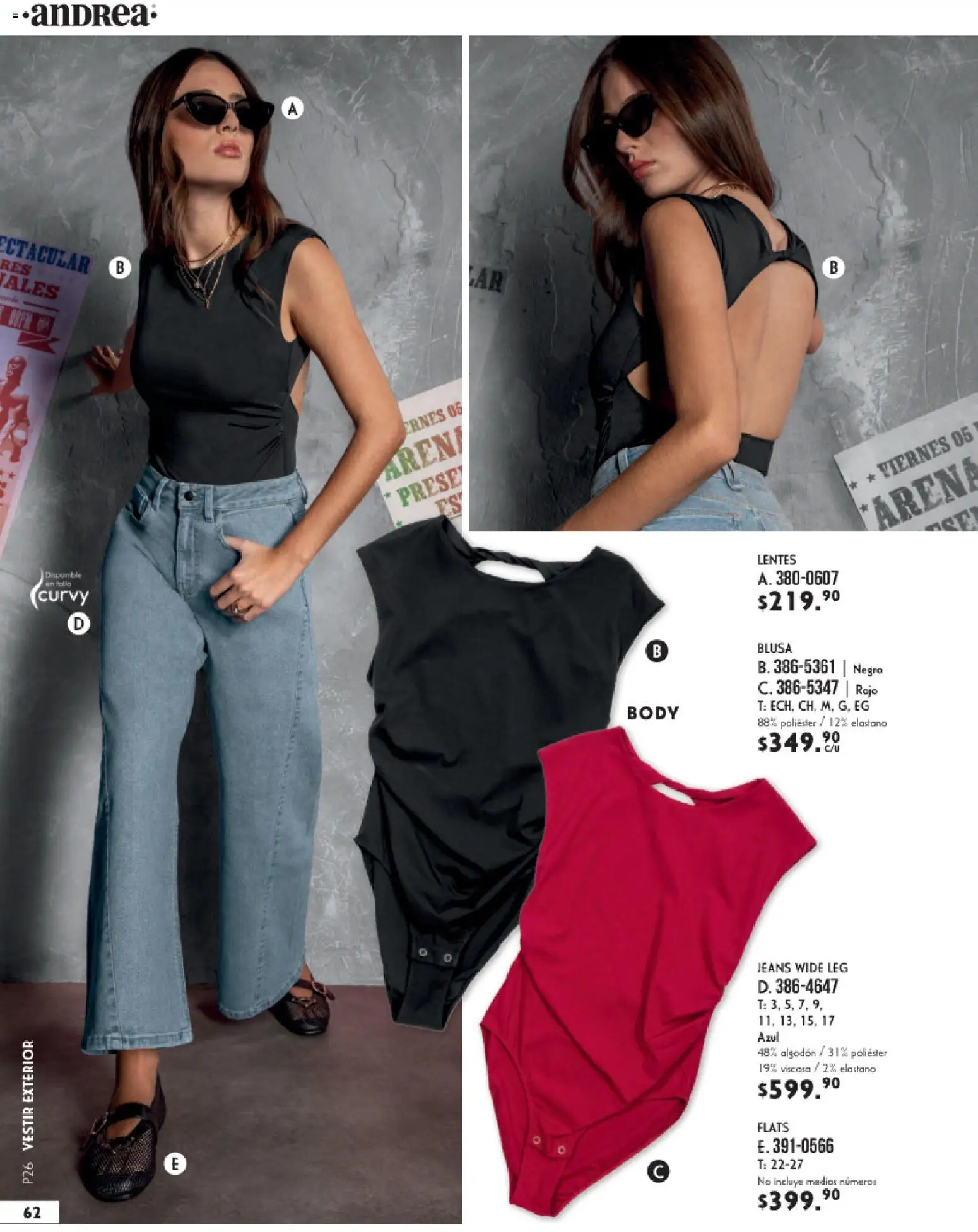 Nuevas ofertas de Andrea válidas en toda la República Mexicana desde el 25.01.2026. ¡Encuentra las mejores ofertas en Andrea catálogo Vestir! | Página: 62 | Productos: Blusa, Lentes, Algodón, Body