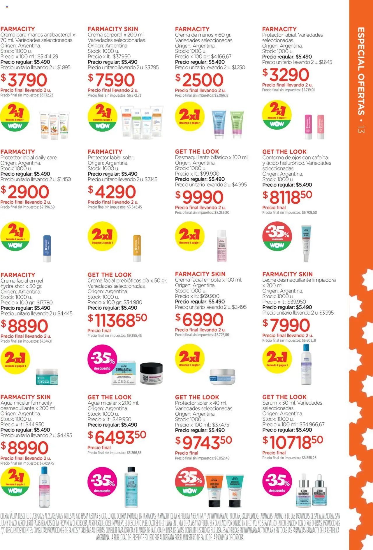 Farmacity catálogo │ válido desde el 01.08.2025 | Página: 13 | Productos: Contorno, Desmaquillante, Protector solar, Crema de manos