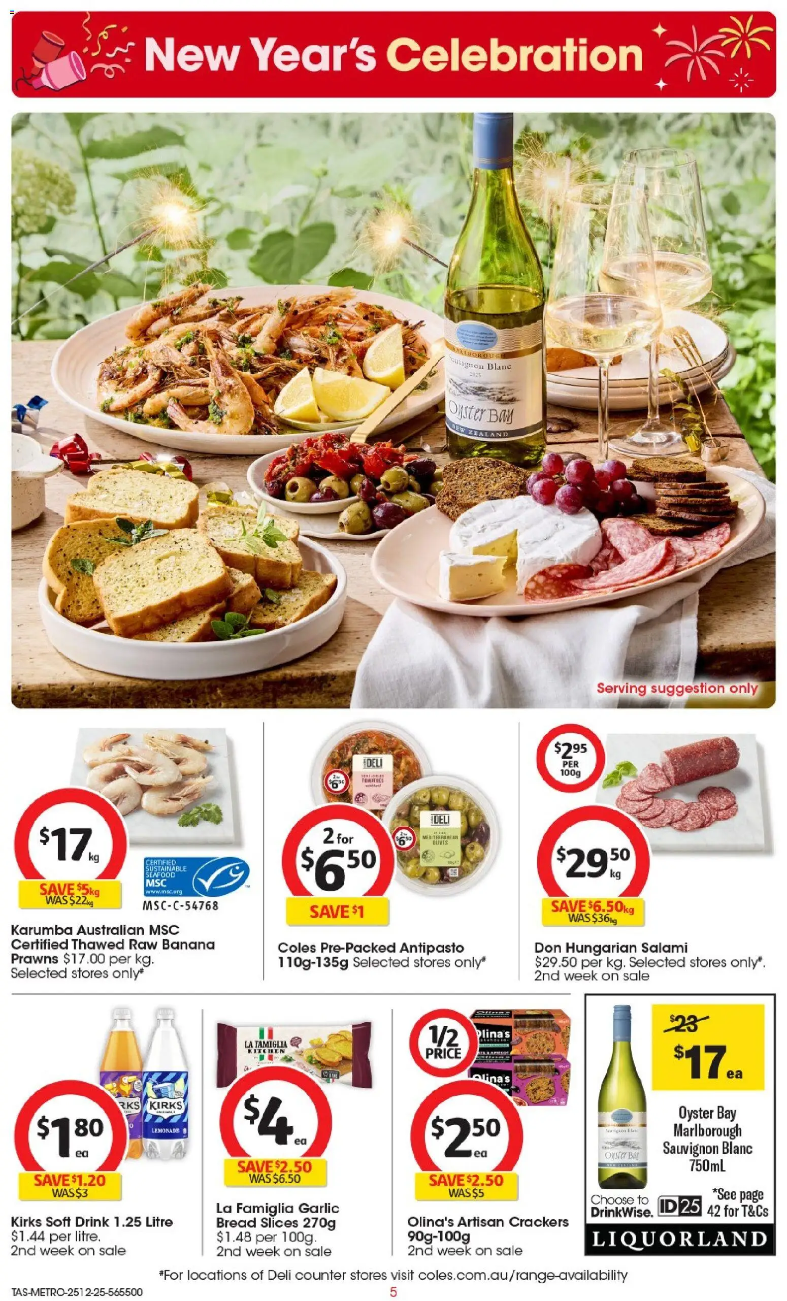 Coles catalogue - valid from 25.12.2025 | Page: 6 | Products: Crackers, Bread, Salami, Seafood