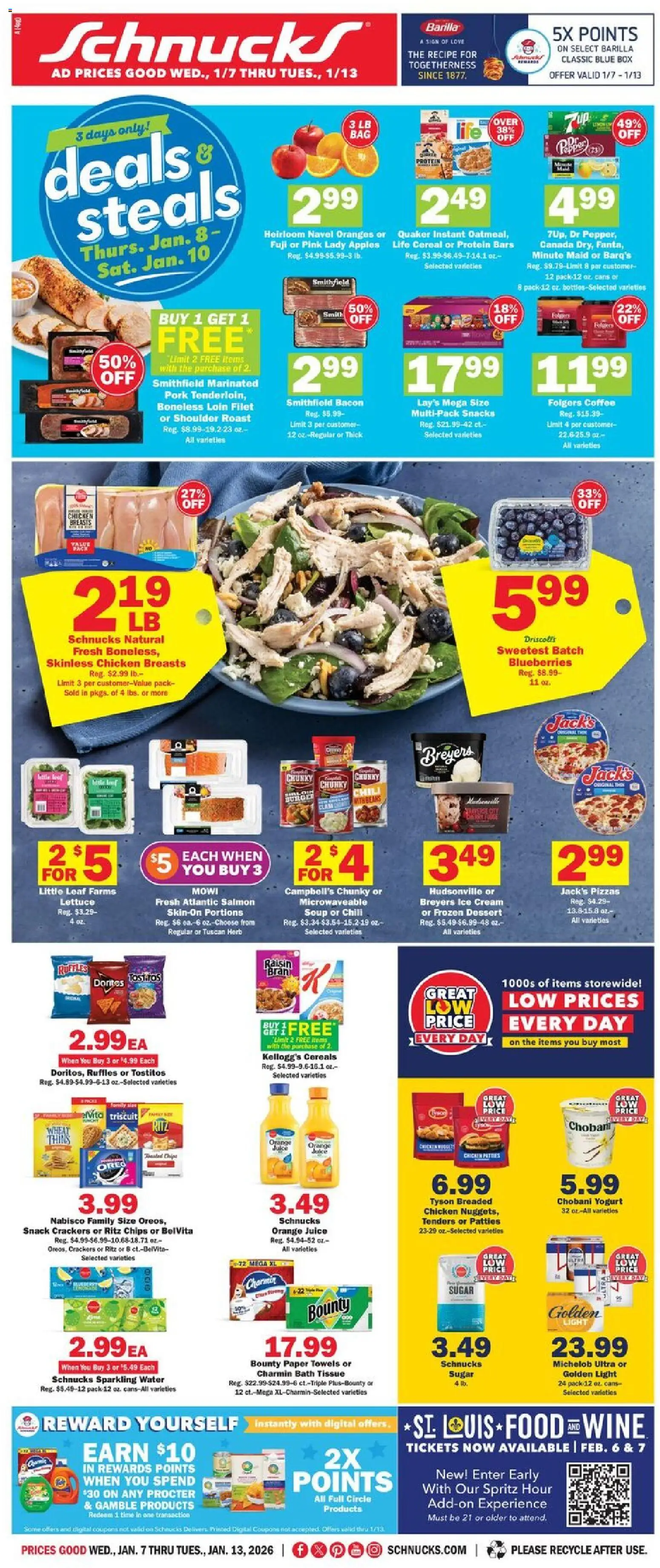 Schnucks Weekly Ad - valid from 07.01.2026 | Page: 1 | Products: Box, Pork, Cereals, Sugar