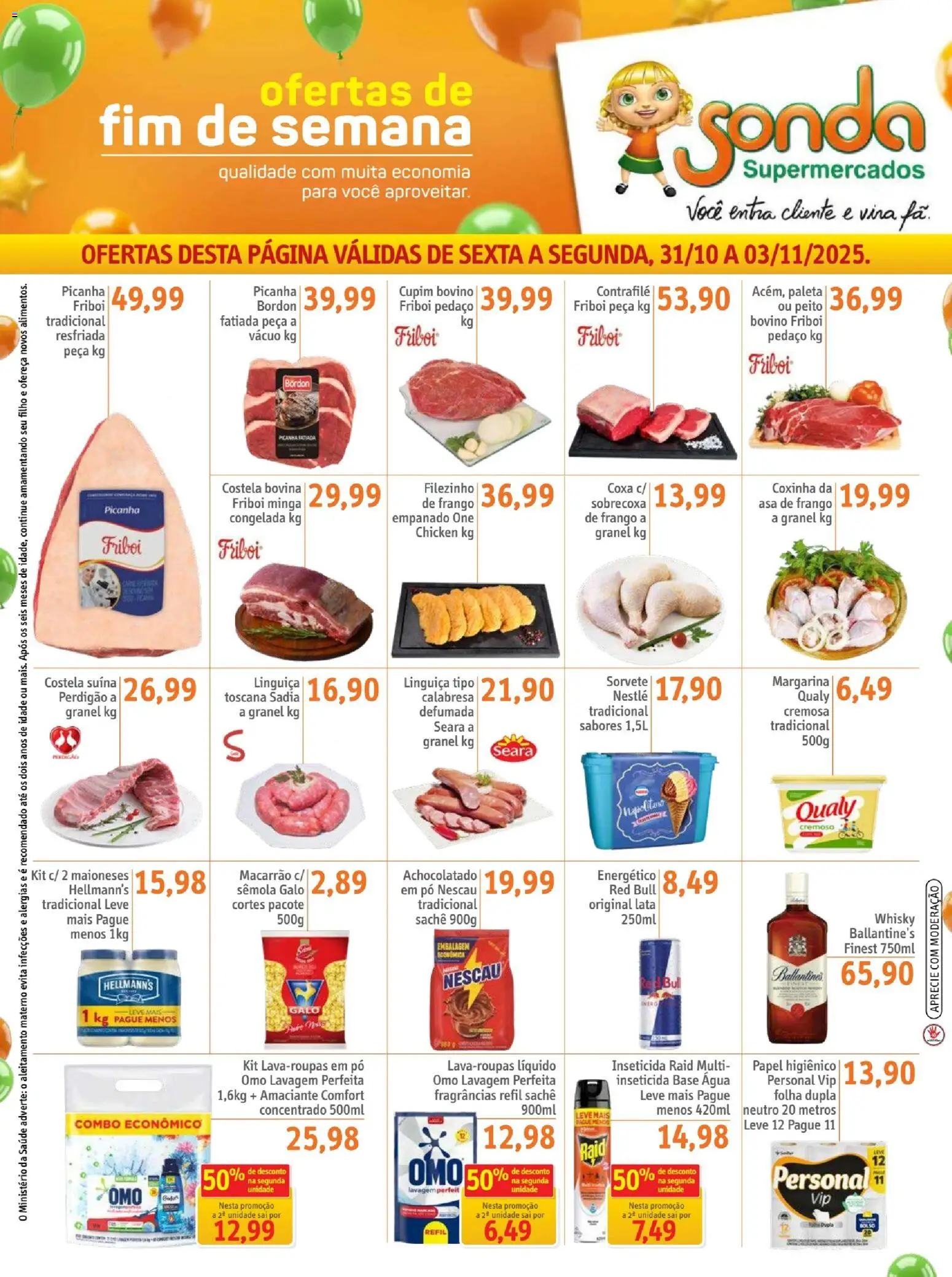 Sonda Folheto - válido de 31.10.2025 | Página: 1 | Produtos: Achocolatado, Asa de frango, Base, Sorvete