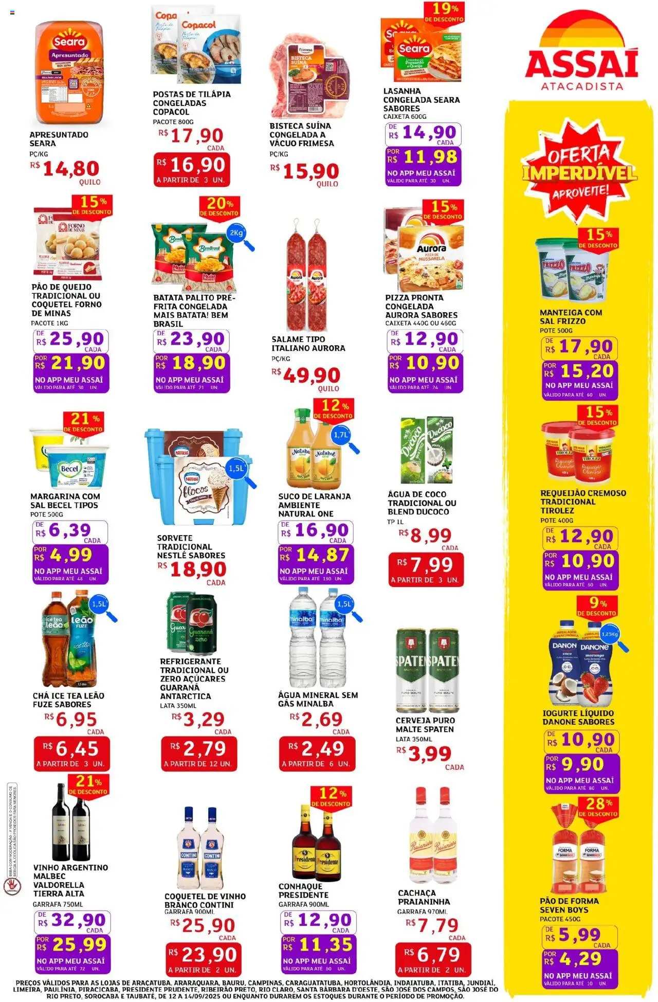 Assaí Atacadista Folheto - válido de 12.09.2025 | Página: 3 | Produtos: Guaraná, Pizza, Sal, Mussarela