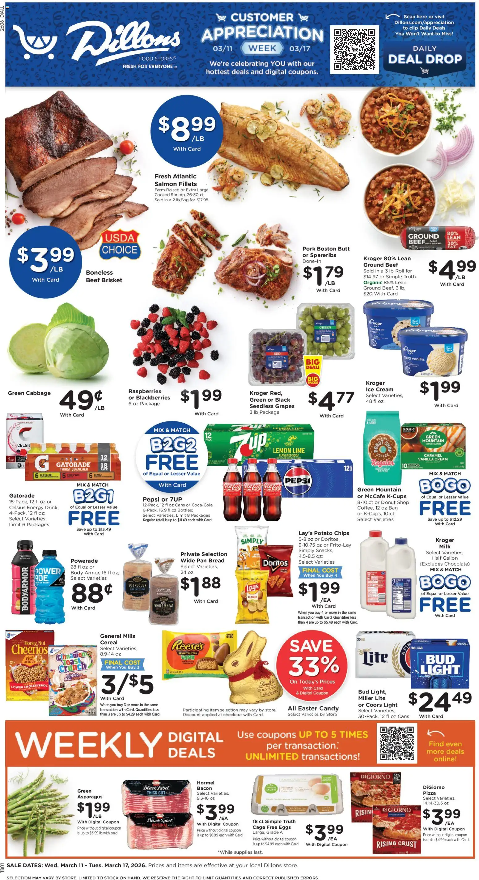 Dillons Weekly Ad - KS - valid from 11.03.2026 | Page: 1 | Products: Chocolate, Cream, Grapes, Bag