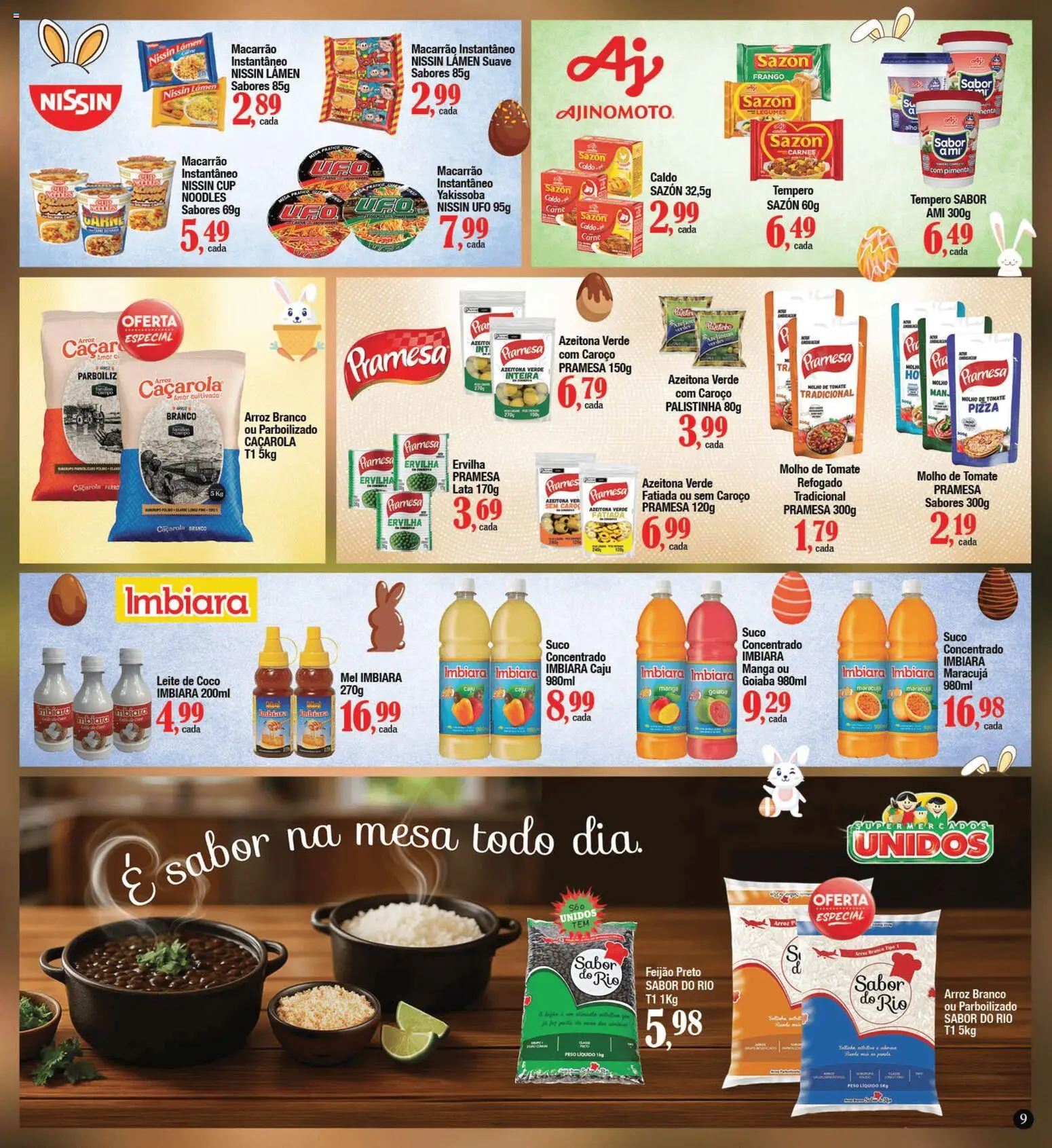 Supermercados Unidos Folheto - válido de 16.03.2026 | Página: 9 | Produtos: Leite, Pizza, Macarrão, Mel