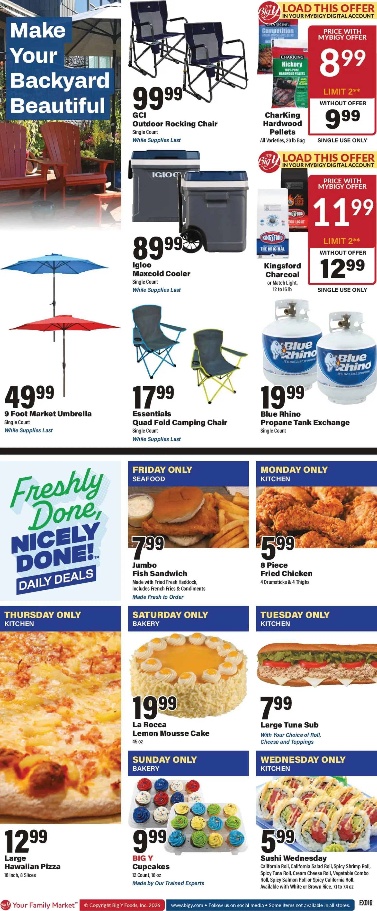 Big Y Weekly Ad - valid from 09.04.2026 | Page: 2 | Products: Chair, Fish, Lemon, Umbrella
