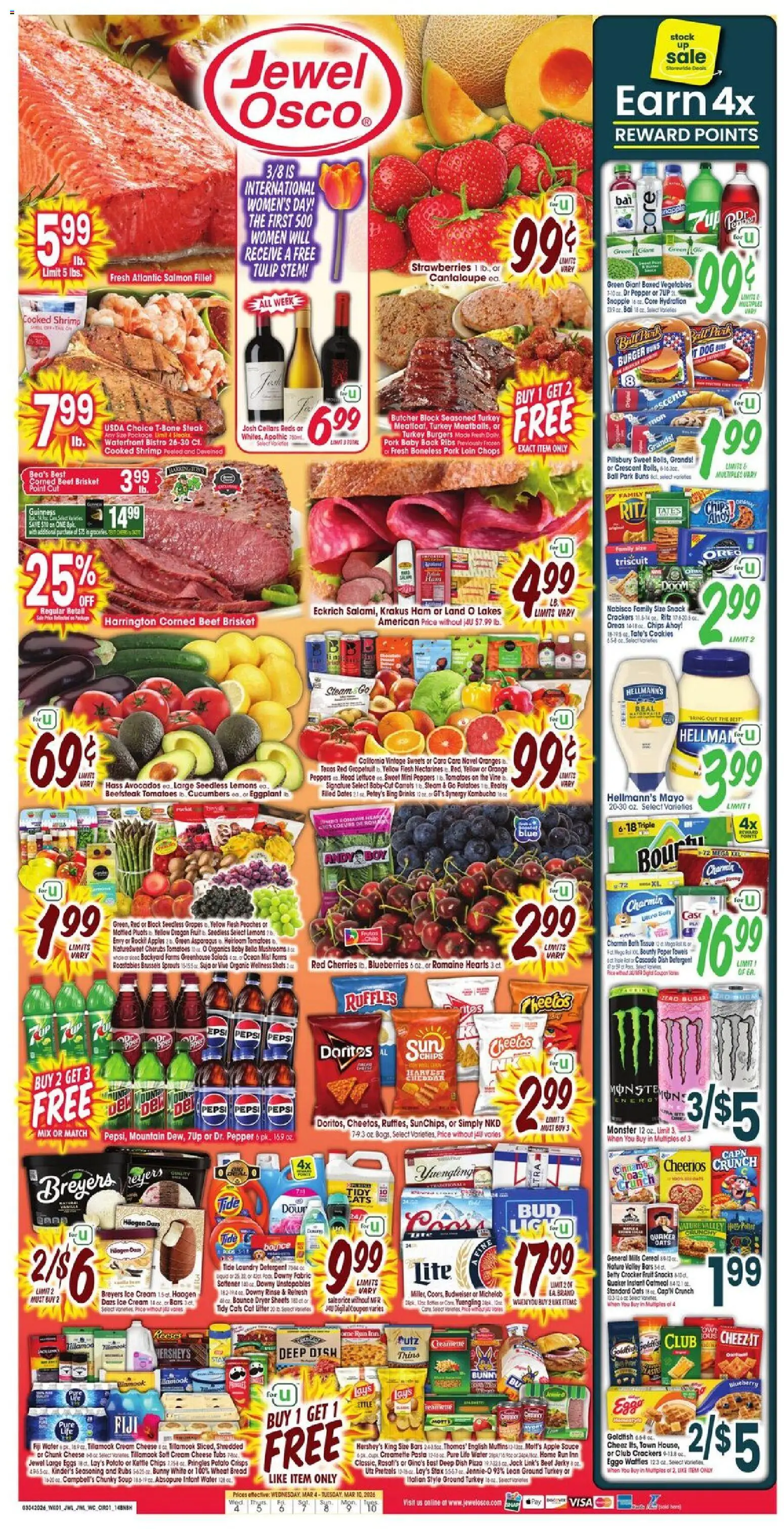 Jewel Osco Weekly Ad - valid from 04.03.2026 | Page: 1 | Products: Brussels Sprouts, Ham, Pasta, Vegetables