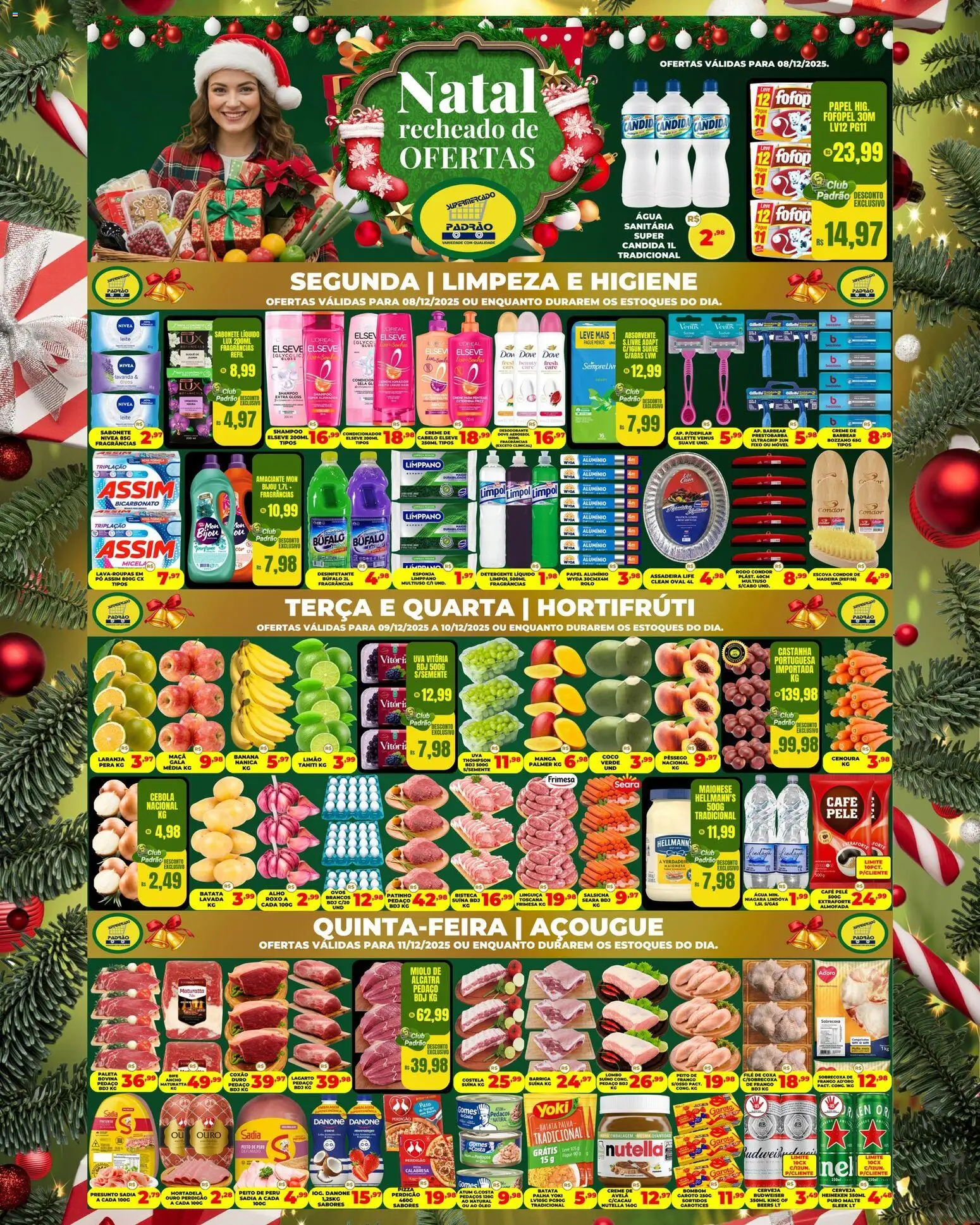 Supermercado Padrão Folheto - válido de 08.12.2025 | Página: 1 | Produtos: Shampoo, Frango, Bombom, Rodo