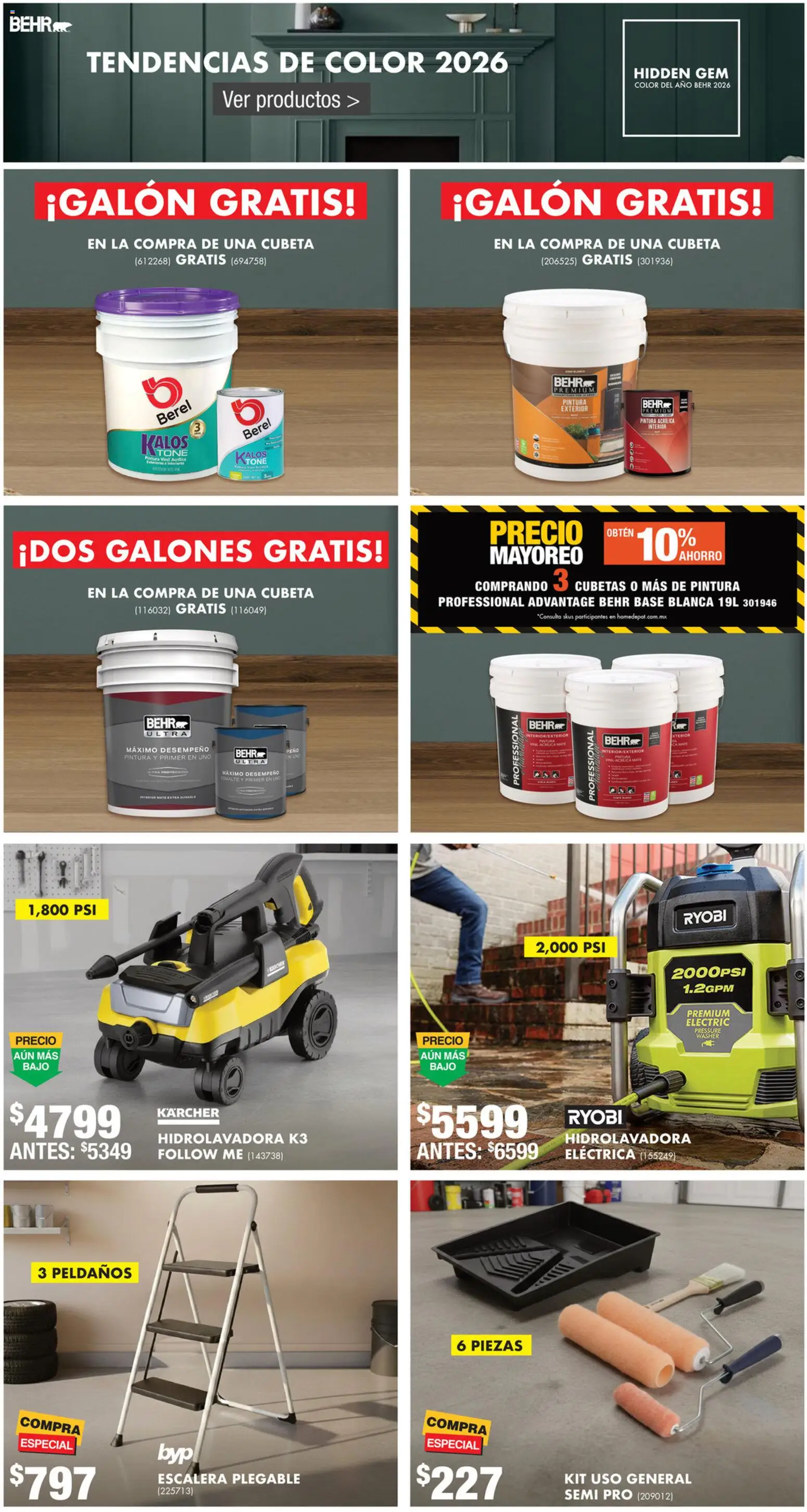 Nuevas ofertas de Home Depot válidas en toda la República Mexicana desde el 12.02.2026. ¡Encuentra las mejores ofertas en Home Depot catálogo! | Página: 6 | Productos: Hidrolavadora, Mate, Pintura, Escalera