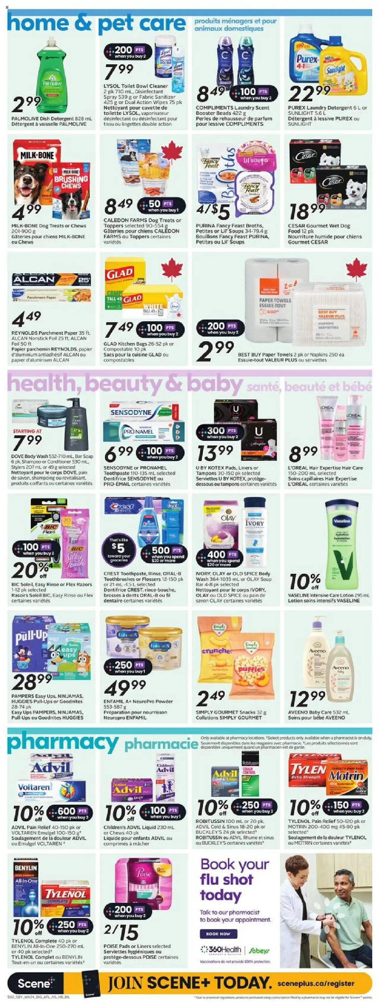 Sobeys flyer valid from 09.10.2025 | Page: 12 | Products: Conditioner, Toothpaste, Couch, Milk
