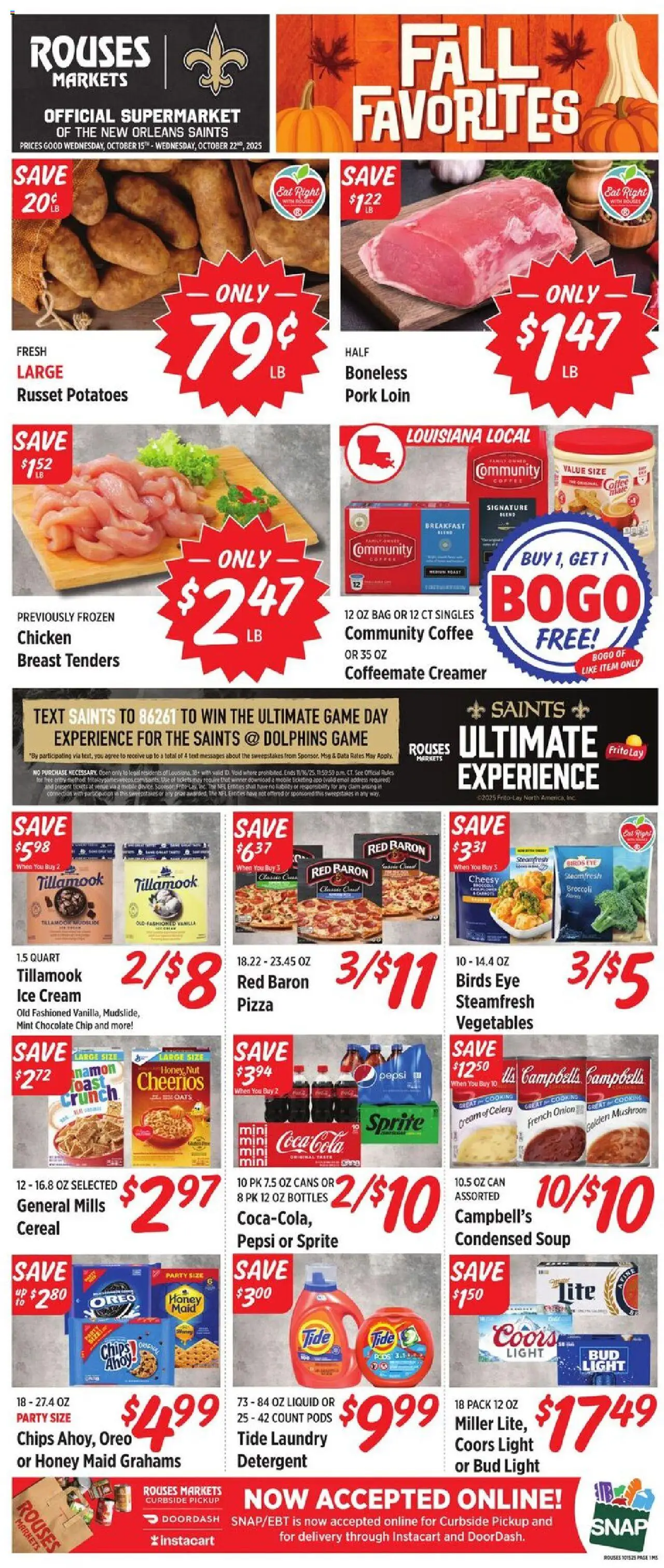Rouses Weekly Ad - MS - valid from 15.10.2025 | Page: 2 | Products: Pizza, Detergent, Chips, Chocolate Chip