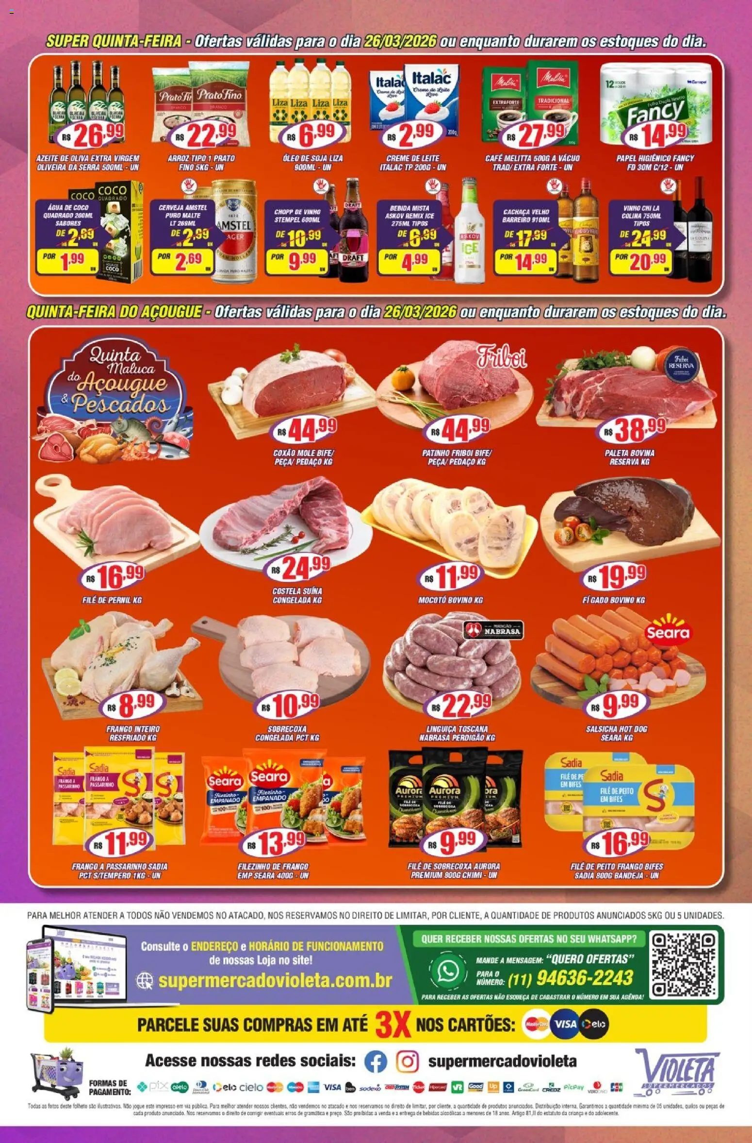 Violeta Supermercados Folheto - válido de 24.03.2026 | Página: 4 | Produtos: Cachaça, Vinho, Arroz, Papel higiênico