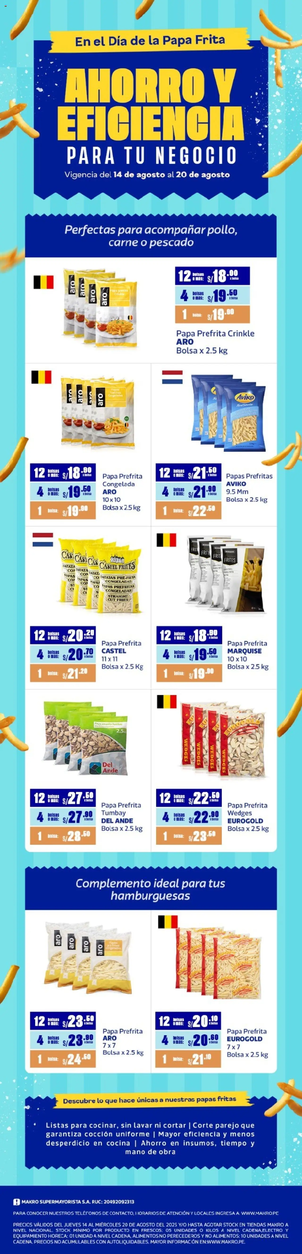 Catálogo Makro válido desde 14.08.2025 | Página: 1 | Productos: Papas fritas, Papas, Bolsa, Cocina