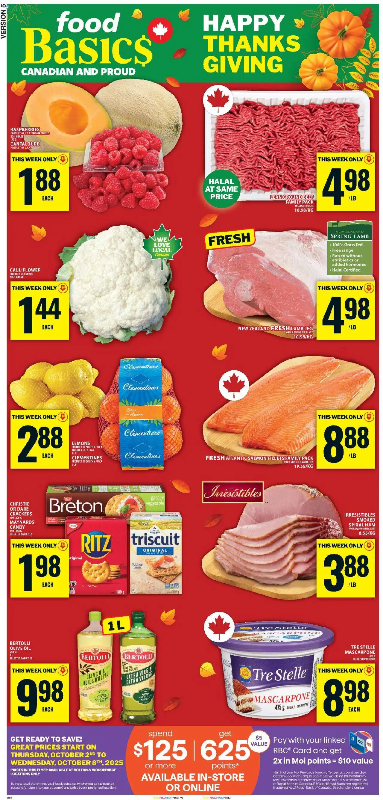 Food Basics flyer valid from 02.10.2025 | Page: 1 | Products: Beef, Oil, Ham