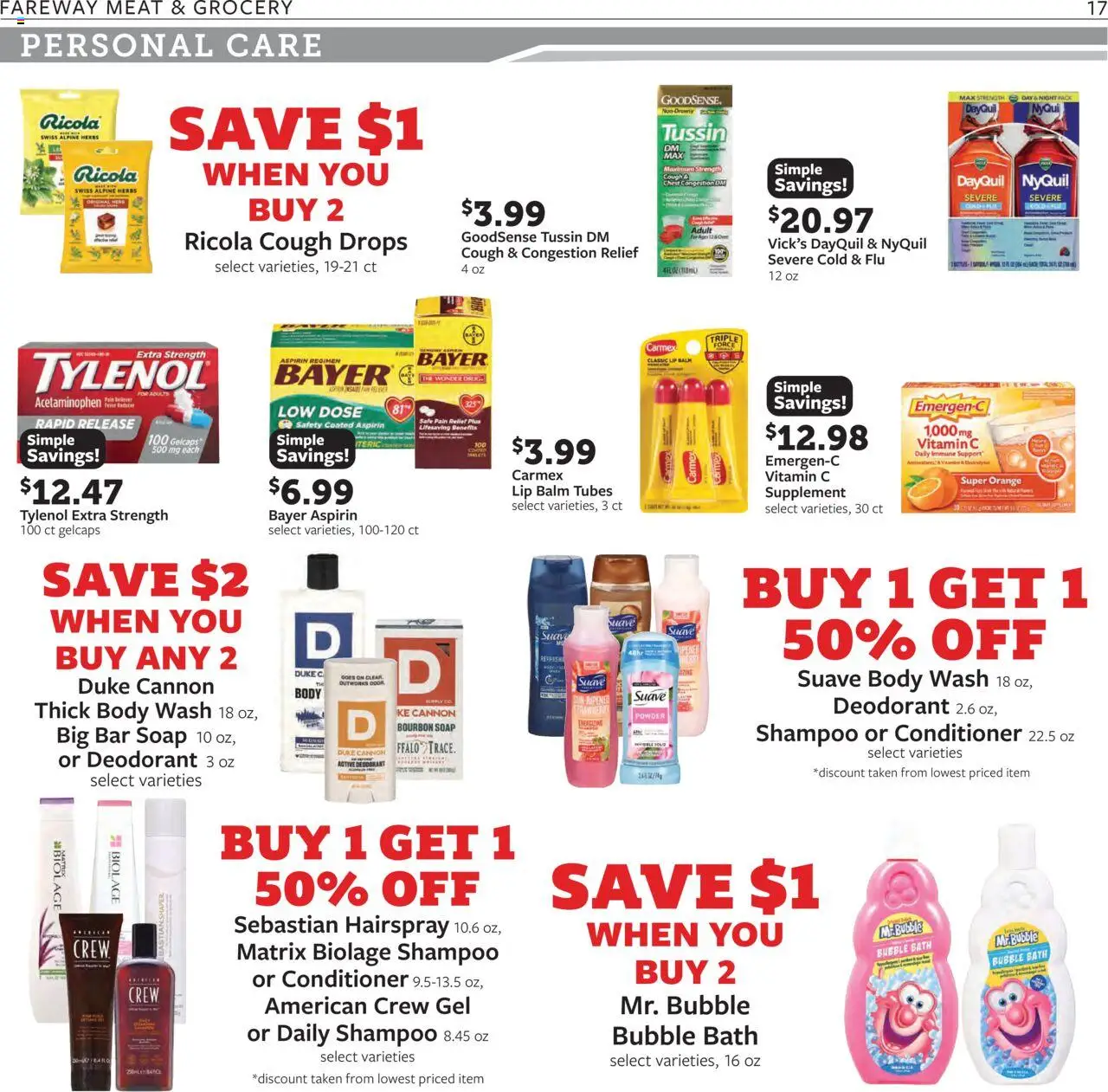 Fareway Weekly Ad - valid from 13.10.2025 | Page: 17 | Products: Safe, Bath, Conditioner, Bar Soap