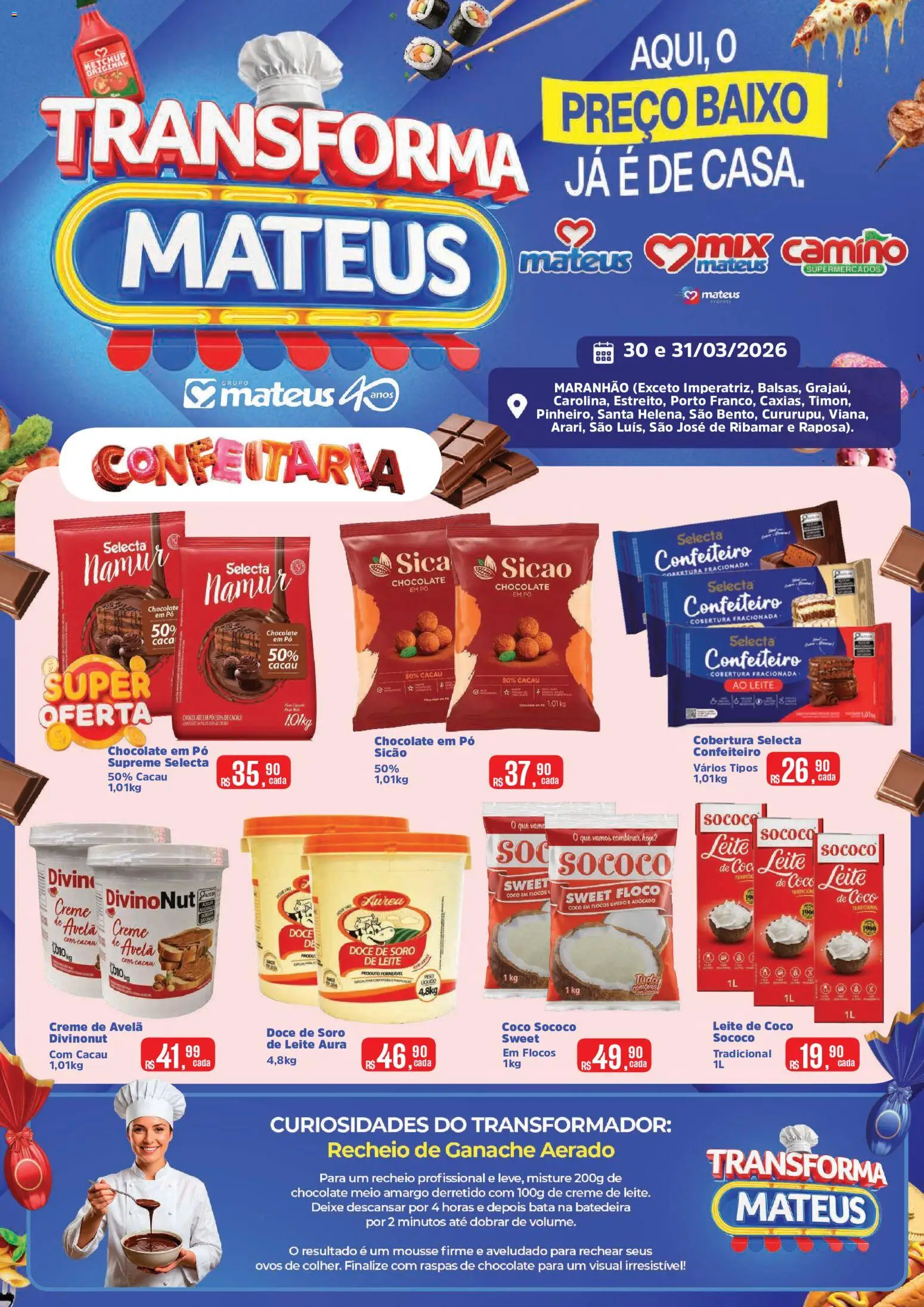 Mateus Folheto - válido de 30.03.2026 | Página: 1 | Produtos: Coco, Batedeira, Chocolate, Flocos