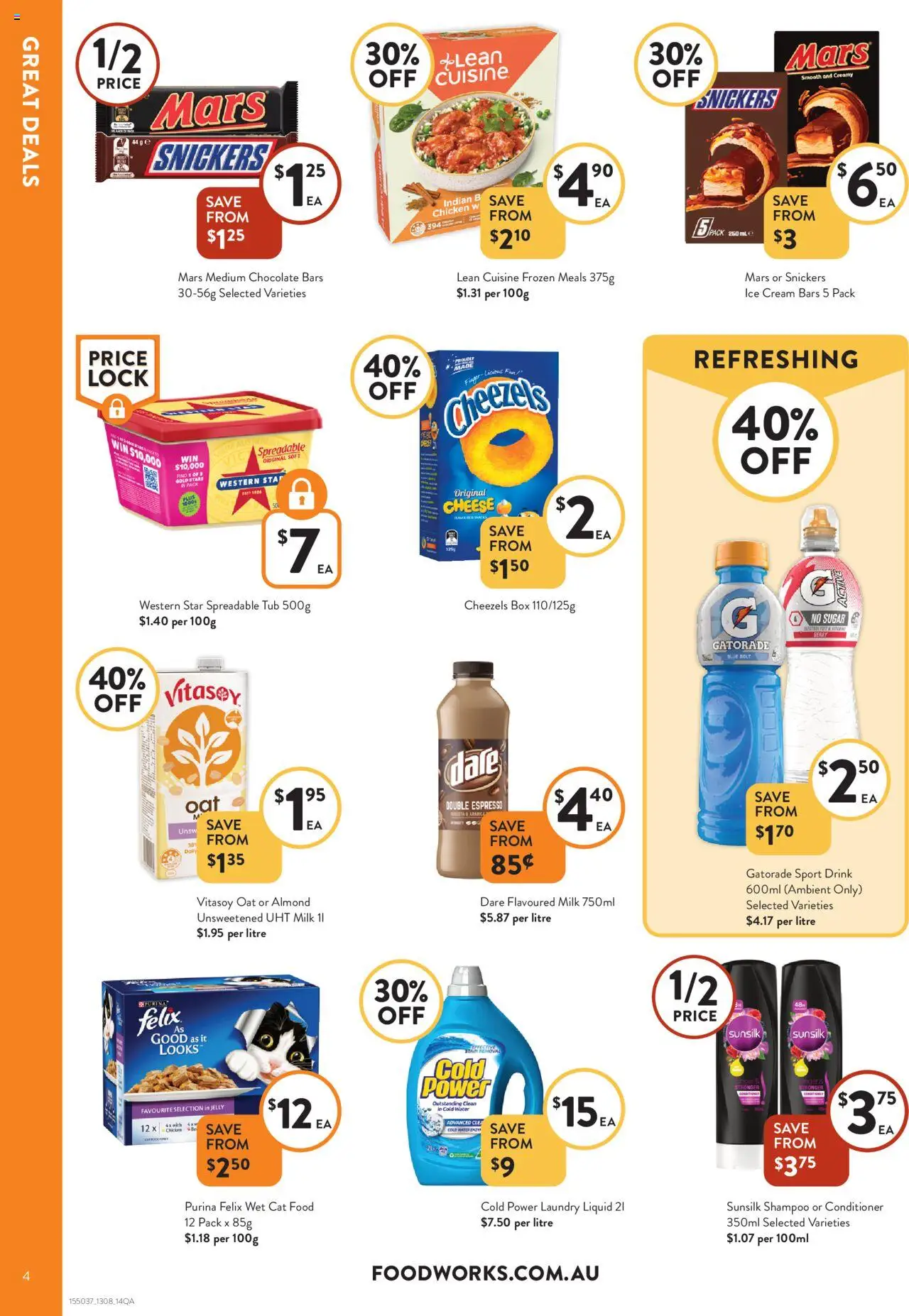 Foodworks catalogue - valid from 13.08.2025 | Page: 4 | Products: Milk, Chocolate, Sugar, Laundry