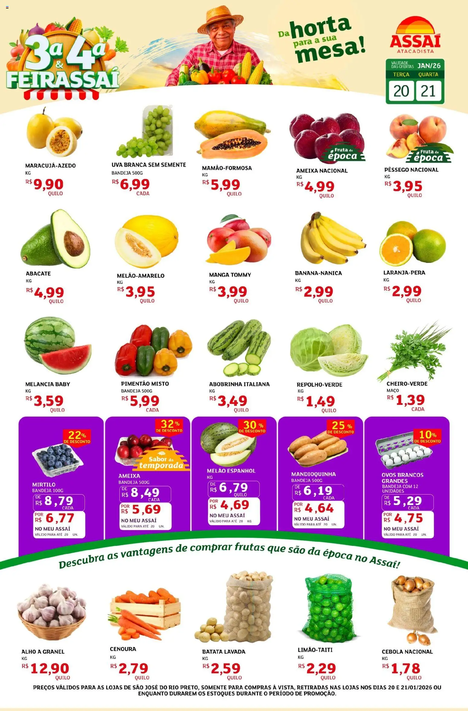 Assaí Atacadista Folheto - válido de 20.01.2026 | Página: 1 | Produtos: Cebola, Mandioquinha, Ovos, Bandeja