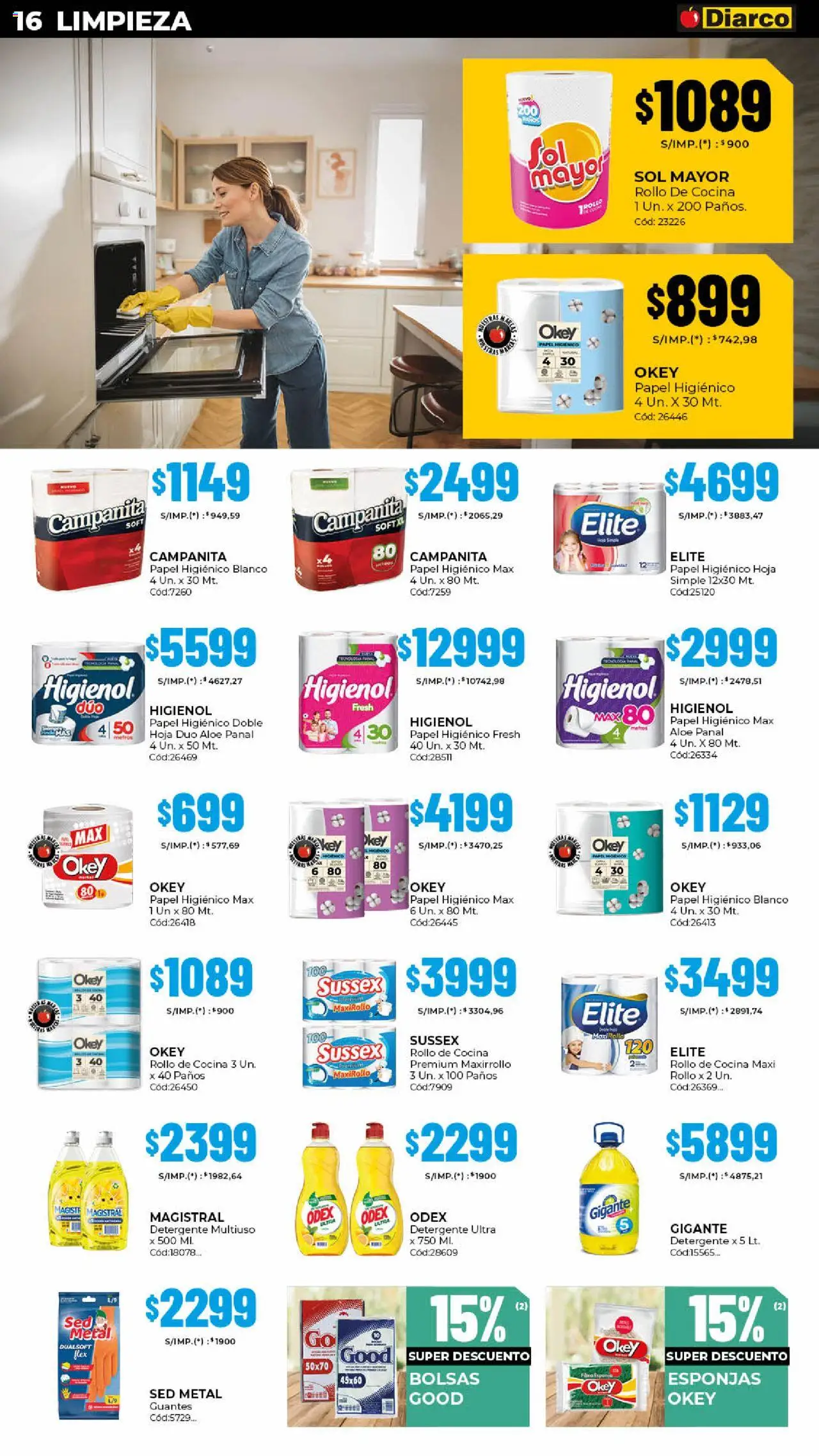Diarco ofertas │ válido desde el 20.10.2025 | Página: 16 | Productos: Papel higiénico, Cocina, Detergente, Guantes