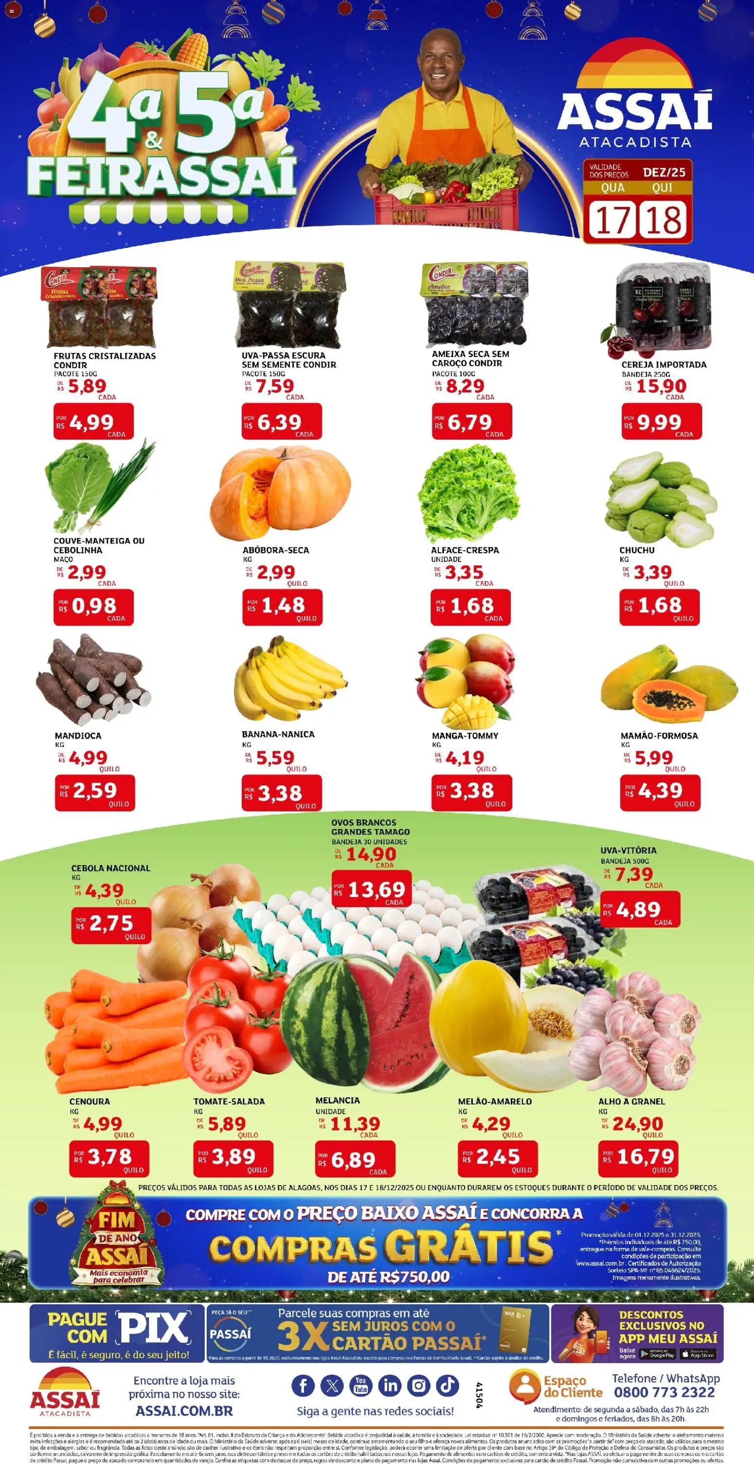 Assaí Atacadista Folheto - válido de 17.12.2025 | Página: 1 | Produtos: Chuchu, Mandioca, Ovos, Ameixa