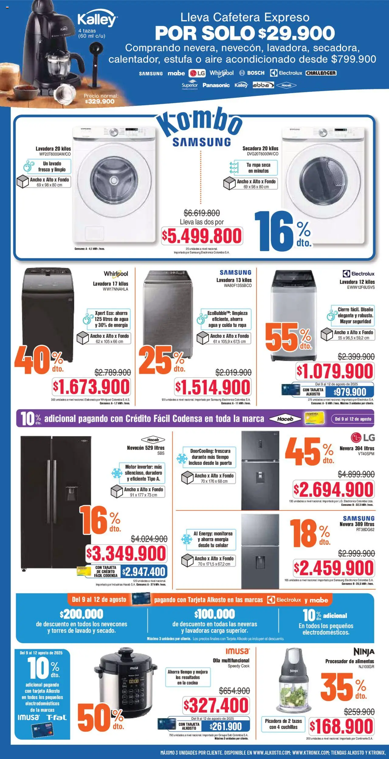 Alkosto revista - valida desde el 09.08.2025 | Página: 8 | Productos: Secadora, Cocina, Aire acondicionado, Olla