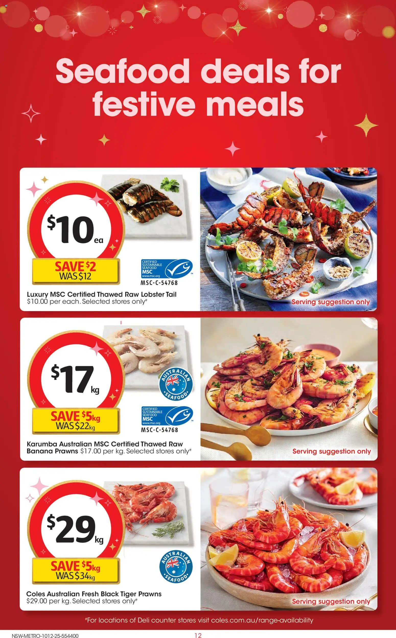 Coles catalogue - valid from 10.12.2025 | Page: 12 | Products: Lobster, Prawns, Sustainable, Seafood