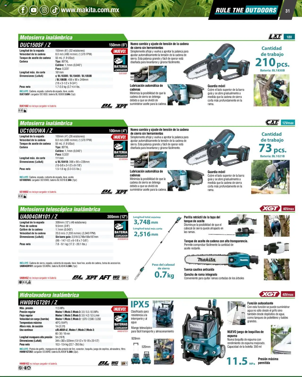 Nuevas ofertas de Makita válidas en toda la República Mexicana desde el 07.10.2024. ¡Encuentra las mejores ofertas en Makita catálogo Ope! | Página: 31 | Productos: Manguera, Juego, Barra, Cadena