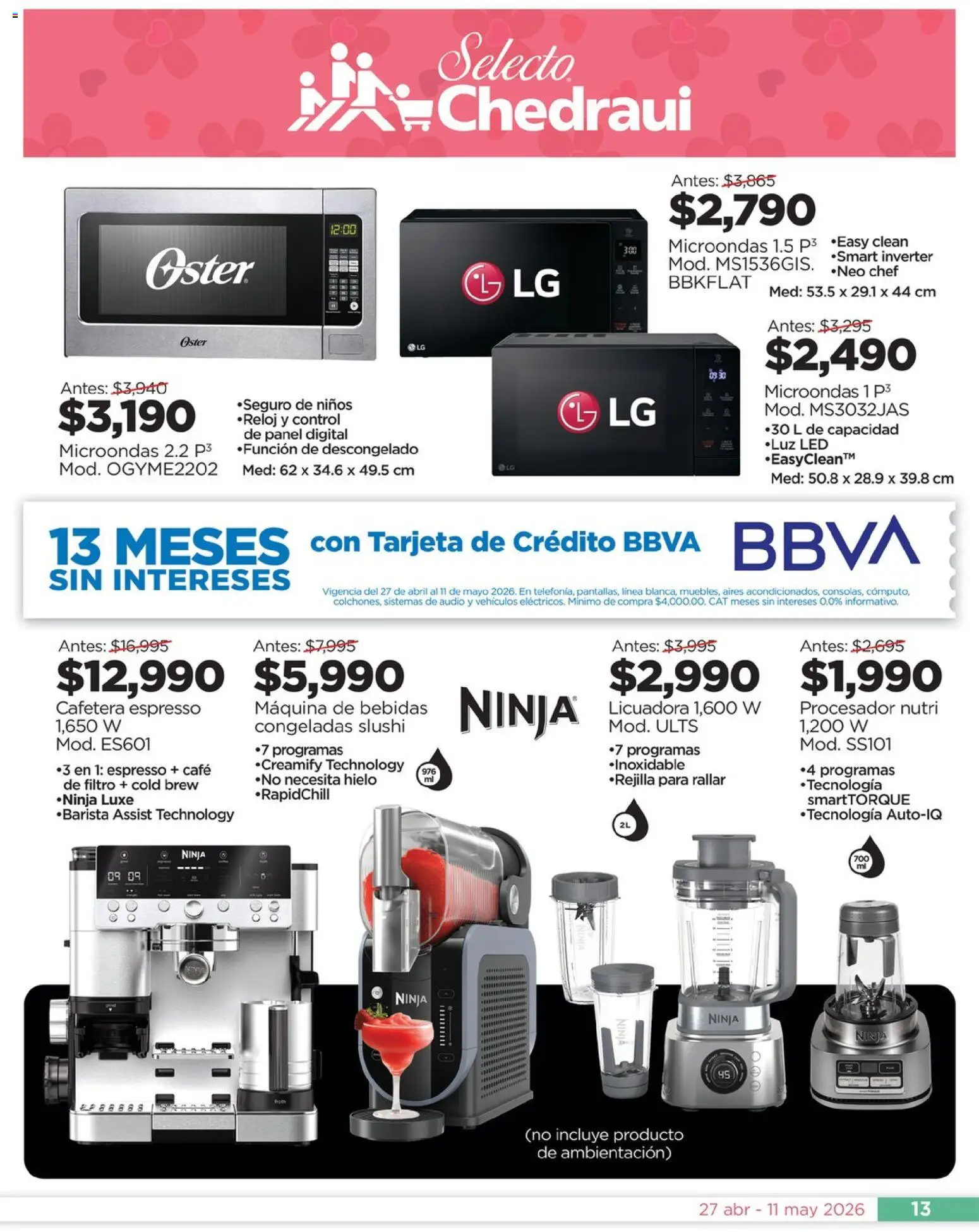 Nuevas ofertas de Chedraui válidas en toda la República Mexicana desde el 27.04.2026. ¡Encuentra las mejores ofertas en Chedraui folleto Día de la Madres! | Página: 13 | Productos: Café, Licuadora, Microondas, Cafetera