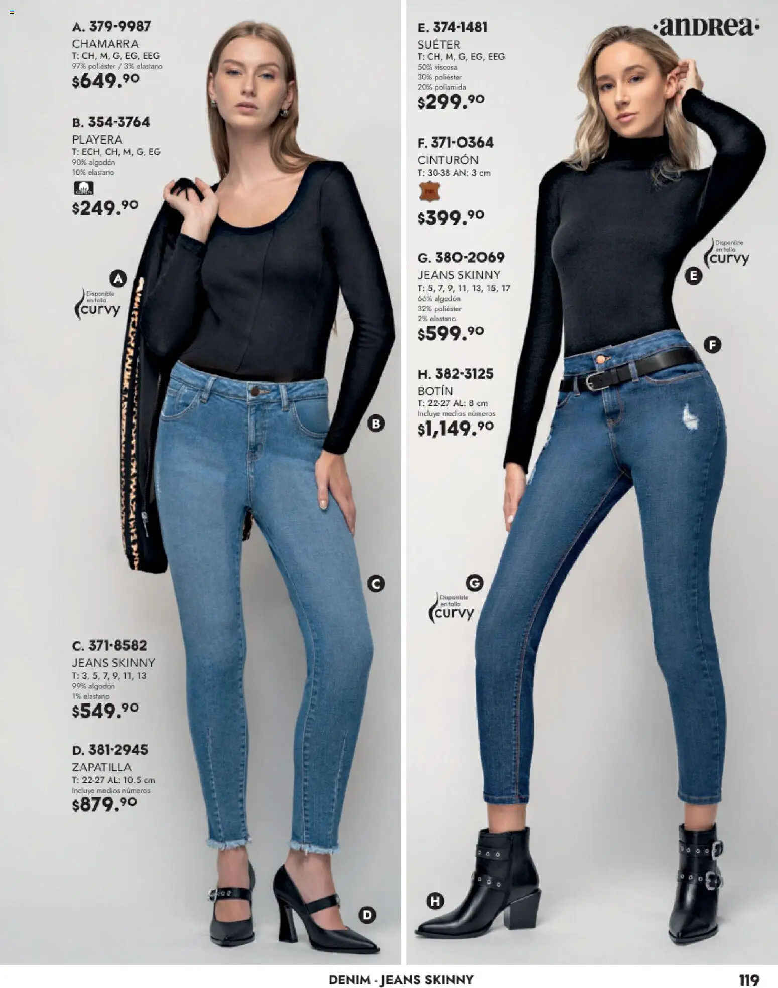 Nuevas ofertas de Andrea válidas en toda la República Mexicana desde el 26.11.2025. ¡Encuentra las mejores ofertas en Andrea catálogo Vestir! | Página: 119 | Productos: Suéter, Algodón, Playera, Botín
