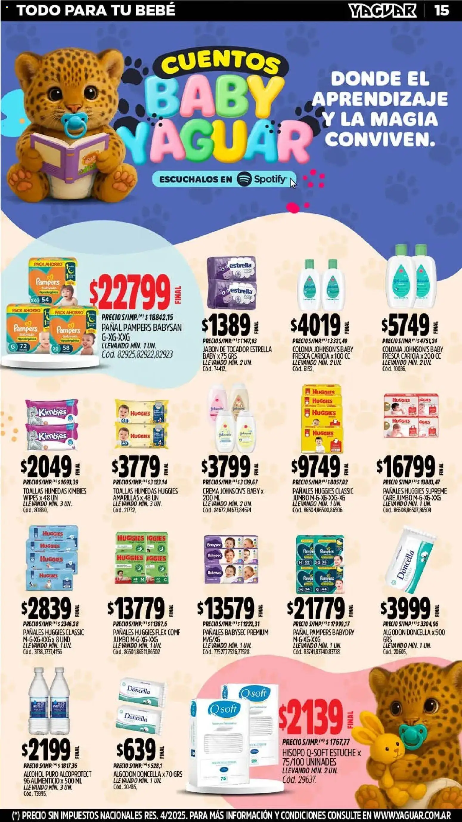 Yaguar - Oferta Semanal Neuquen │ válido desde el 16.02.2026 | Página: 15 | Productos: Algodón, Toallas, Pañales, Crema